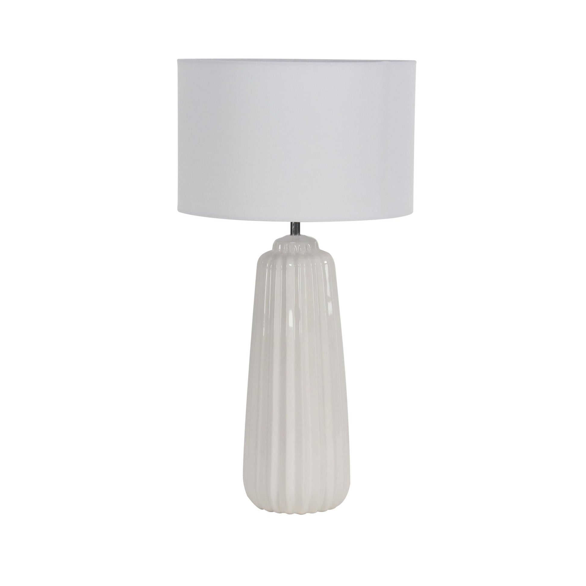 White Ceramic Ribbed Room Table Lamp