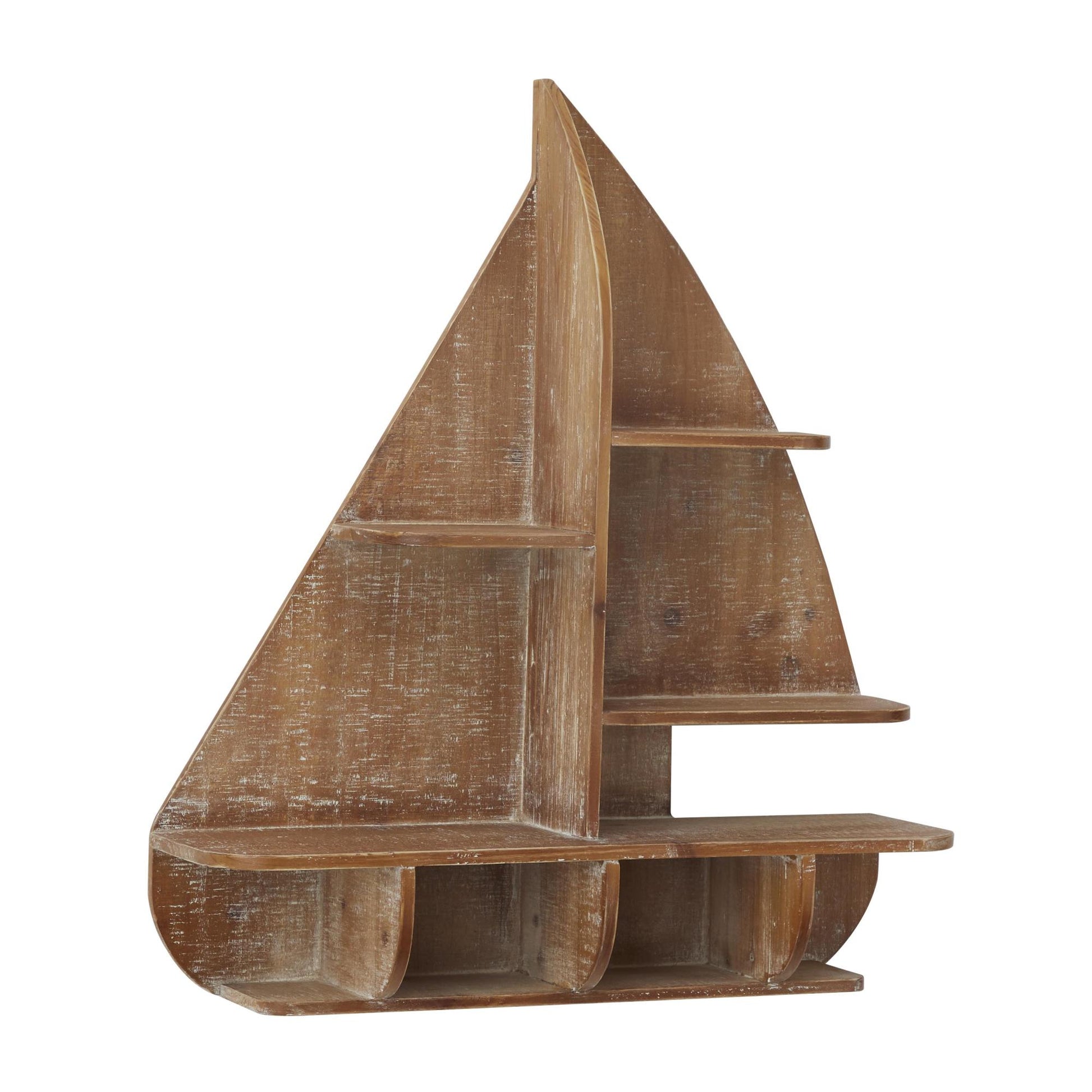 Sail Boat Brown Wood 8 Cubbies Room Wall Shelf