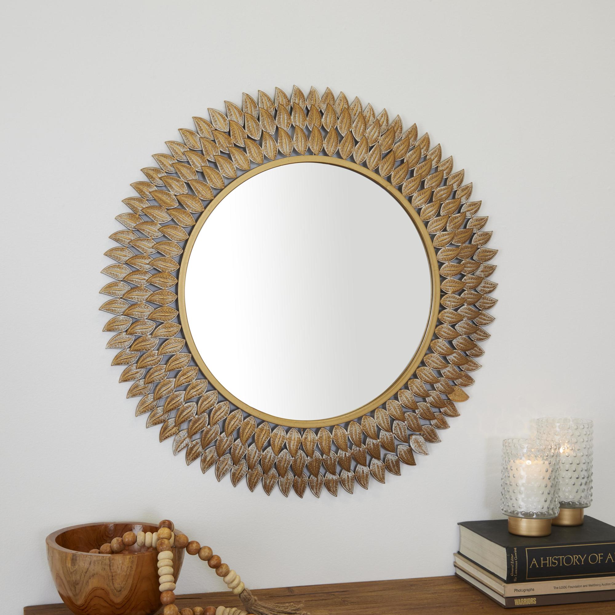 Leaf Gold Metal Radial Room Wall Mirror