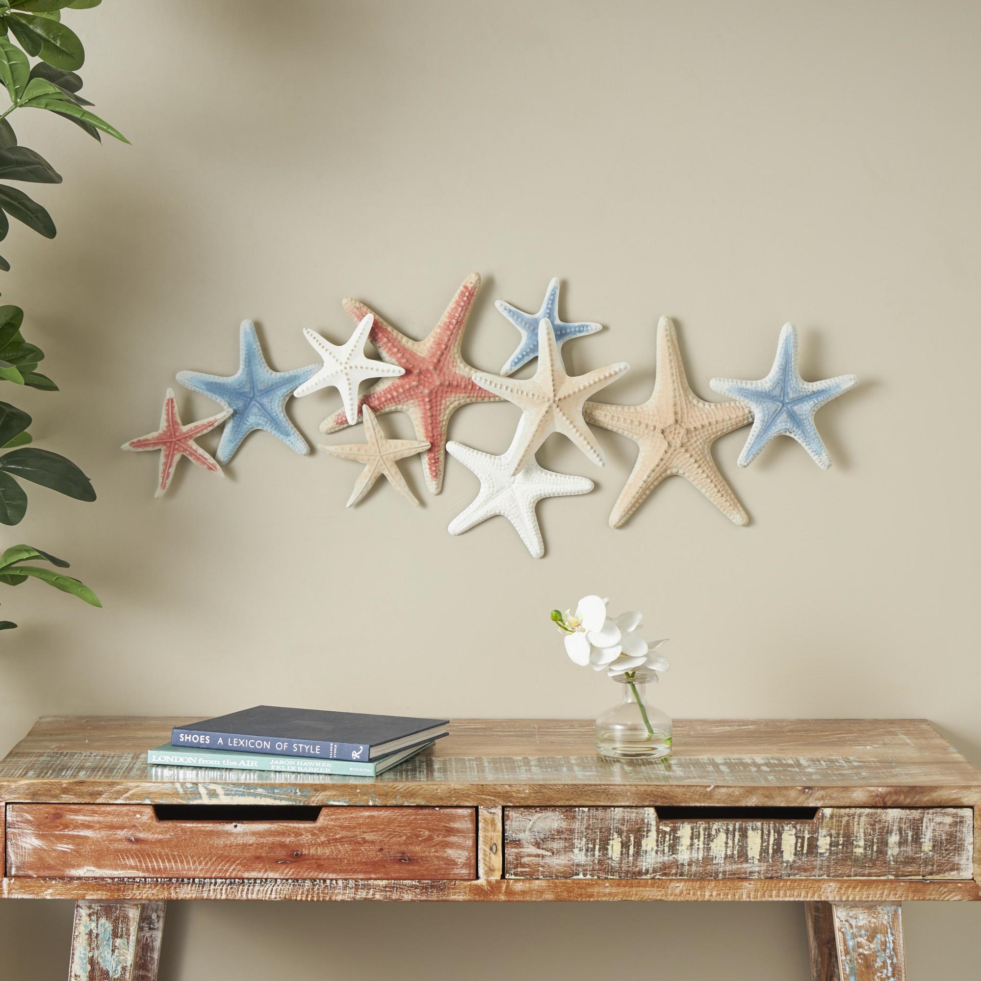 Starfish Brown Metal Layered Home Wall Decor with Blue and Red Accents
