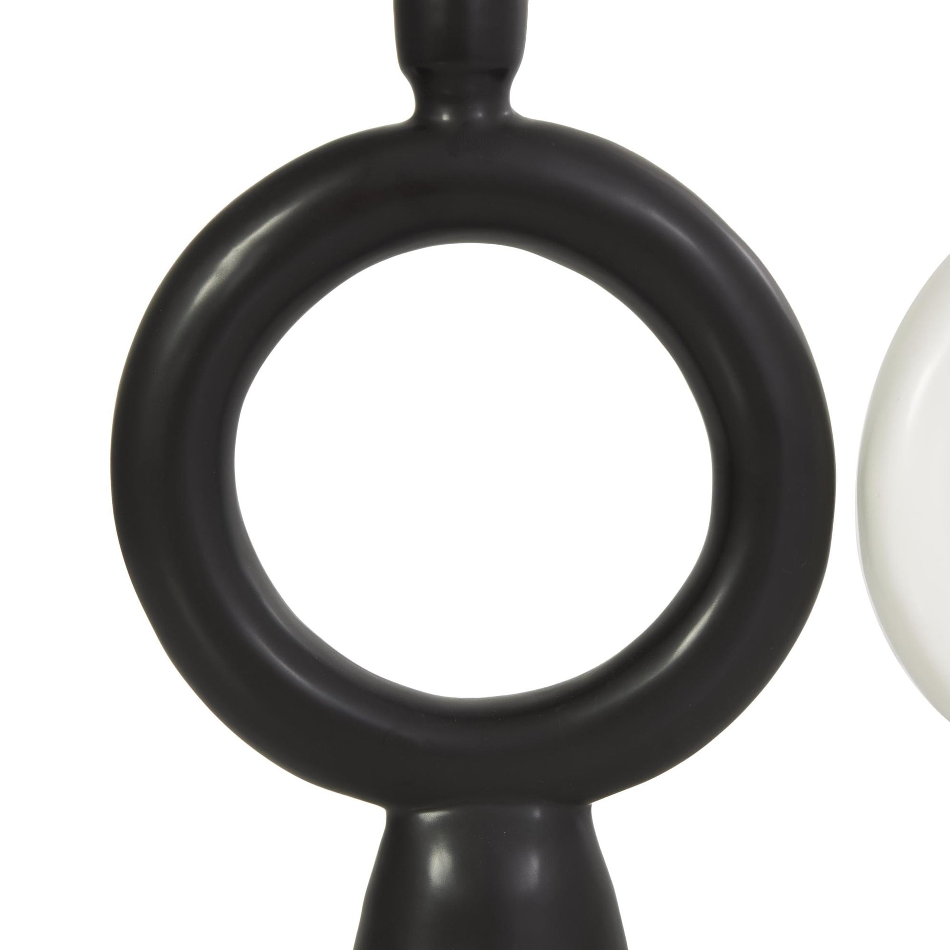 CosmoLiving by Cosmopolitan Set of 2 Geometric Black Ceramic Ring Decorative Candle Holder
