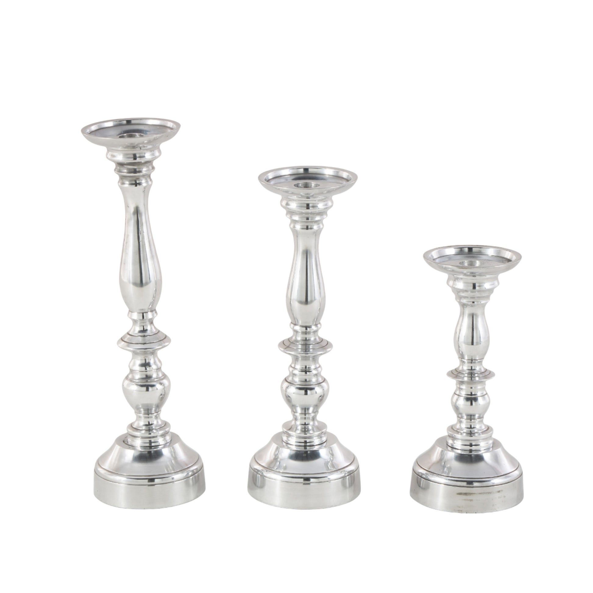 Set of 3 Silver Aluminum Metal Decorative Candle Holder
