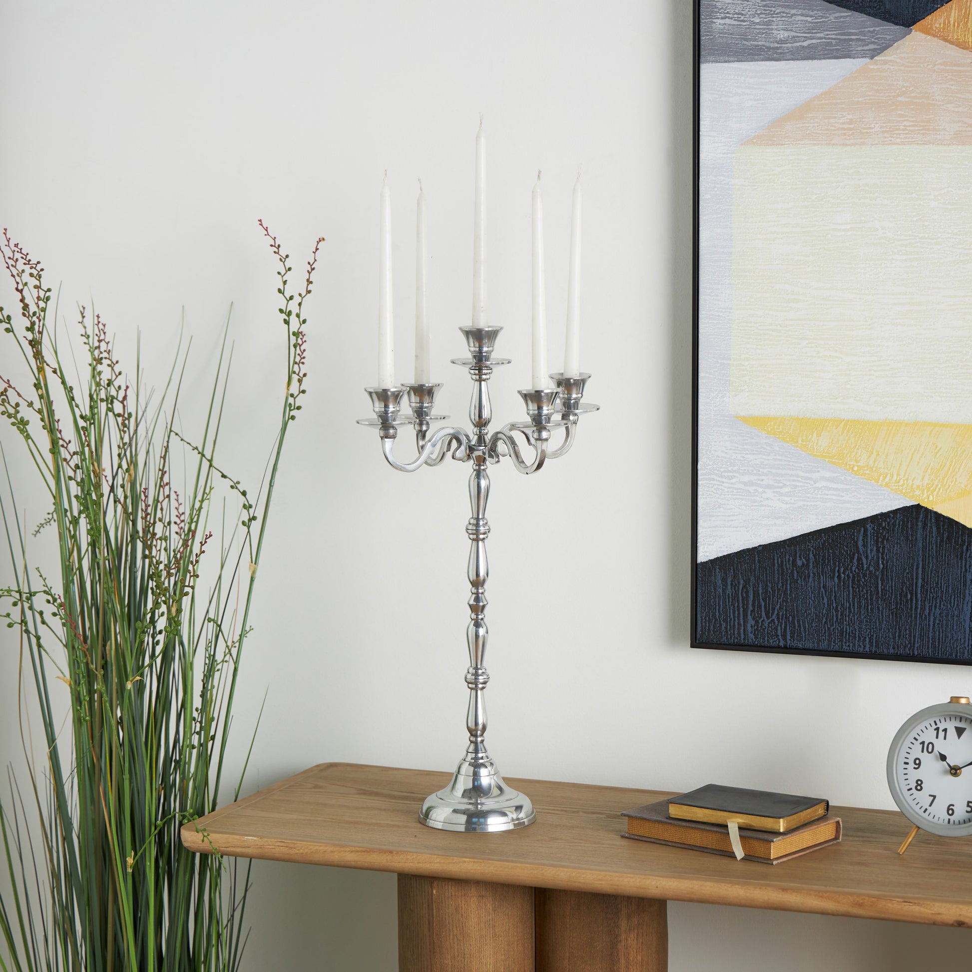 Silver Aluminum Metal Decorative Candelabra