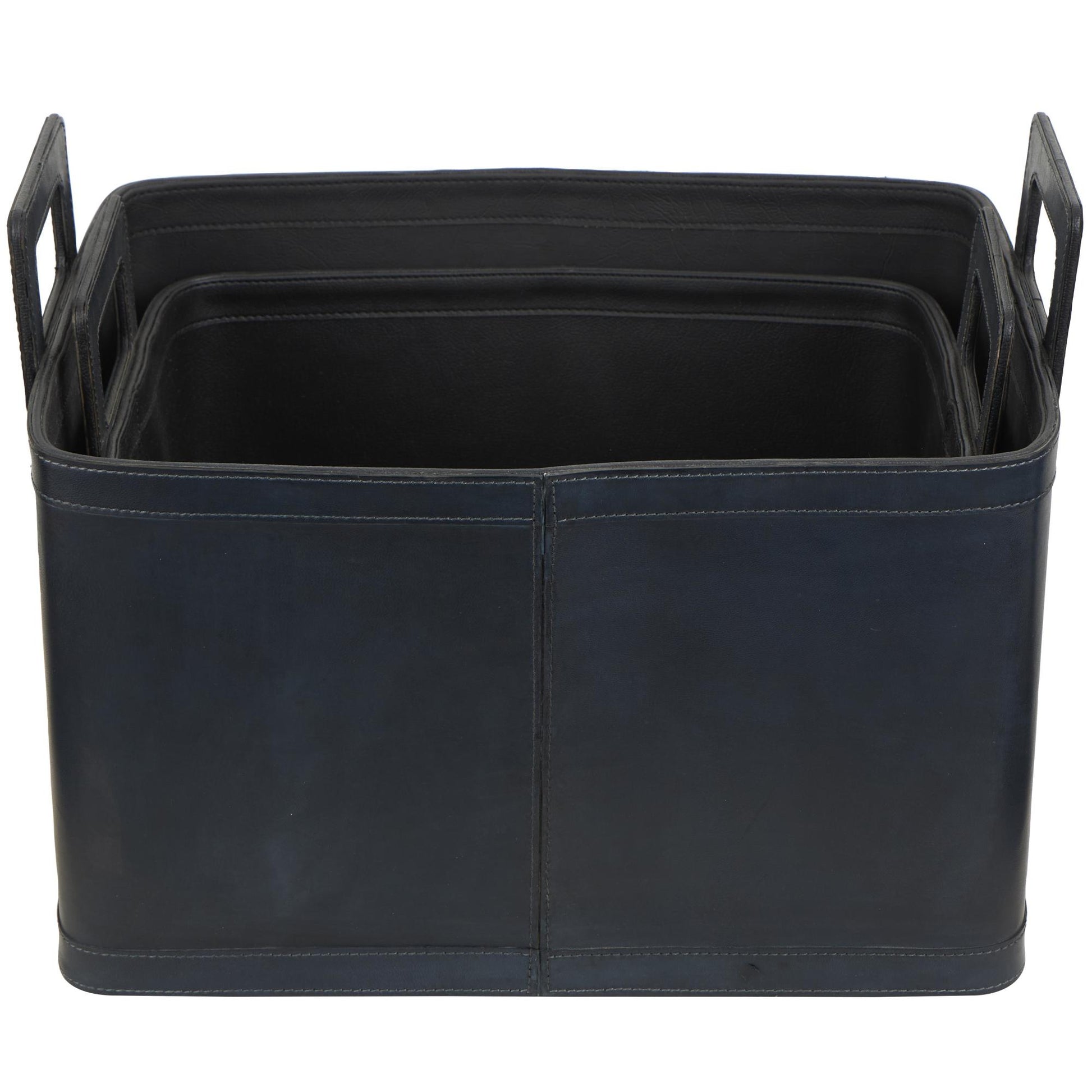 Set of 2 Leather Handmade Decorative and Functional Storage Basket with Handles