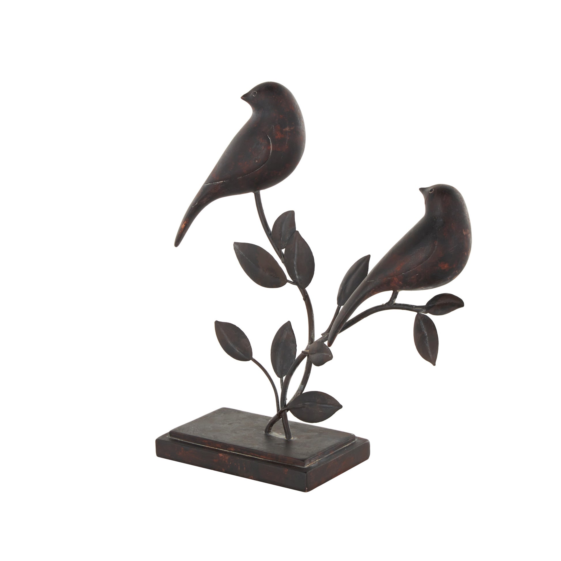 Bird Black Polystone Perching Decorative Sculpture with Leaf Vines and Copper Shading