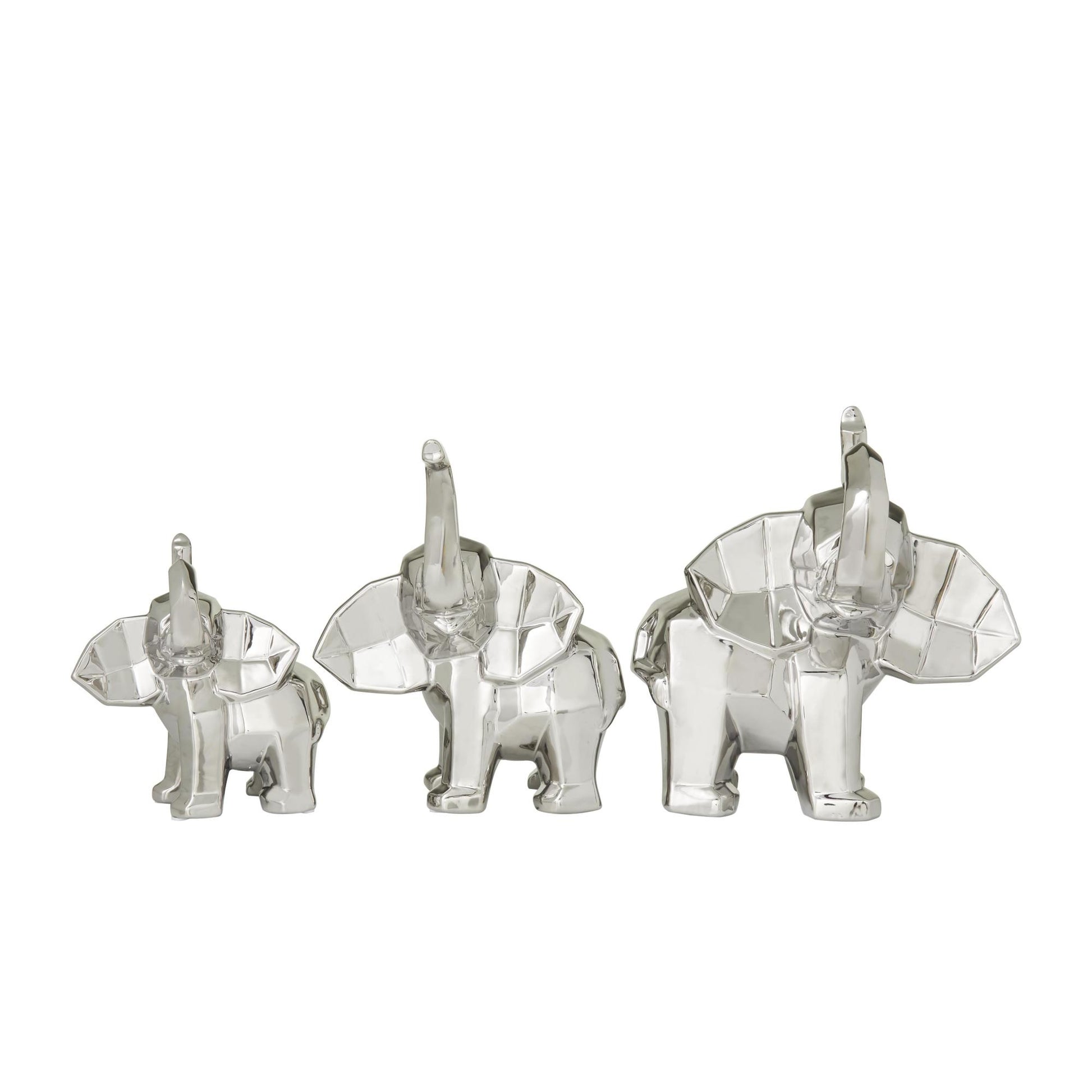 Set of 3 Elephant Porcelain Ceramic Decorative Sculpture