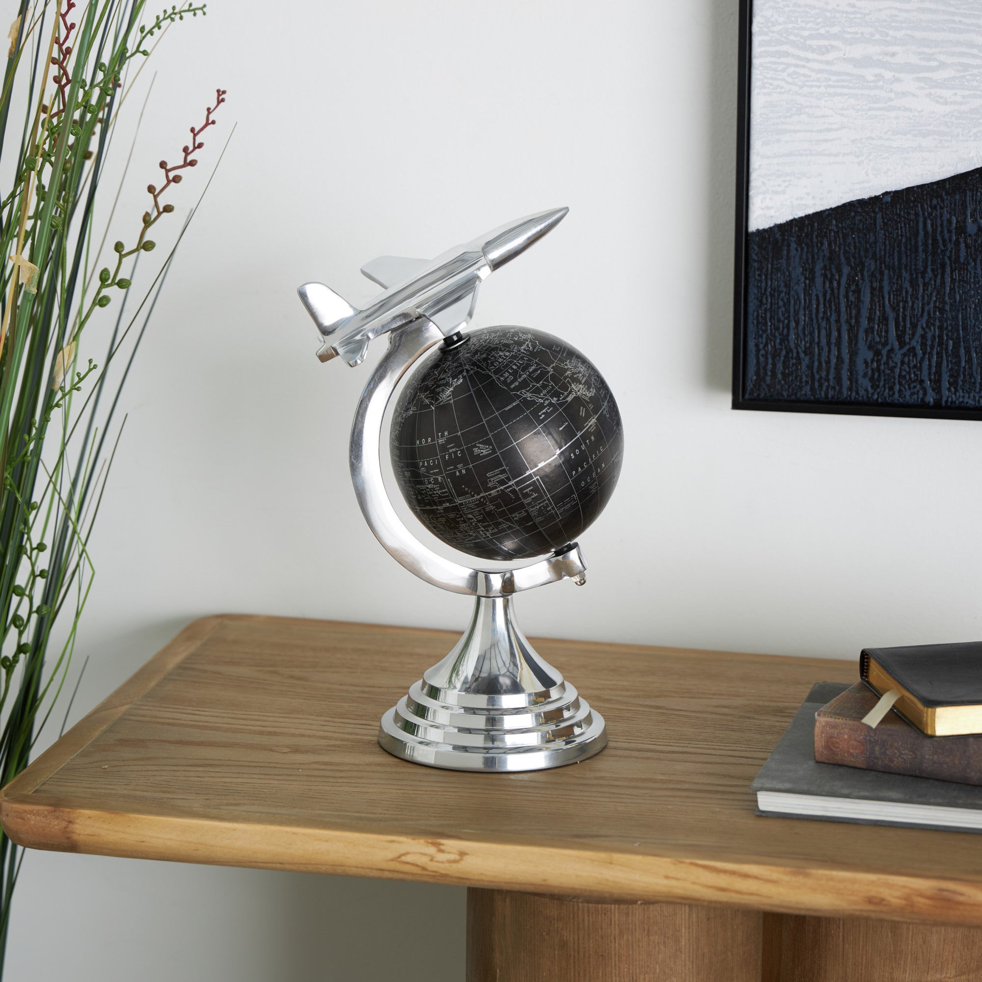 Airplane Silver Aluminum Metal World Map Educational/Geographic Earth Globe