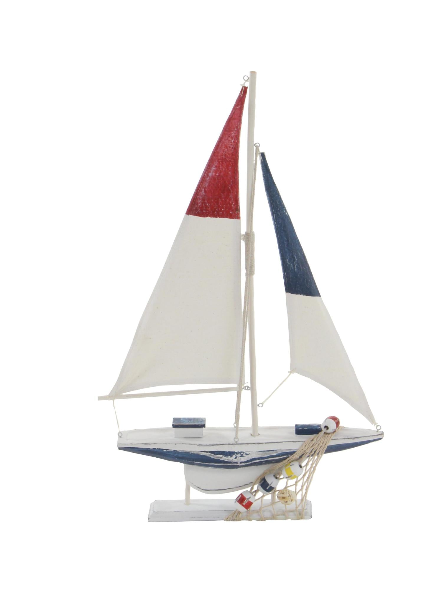 Set of 2 Sail Boat White Wood Handmade Decorative Sculpture
