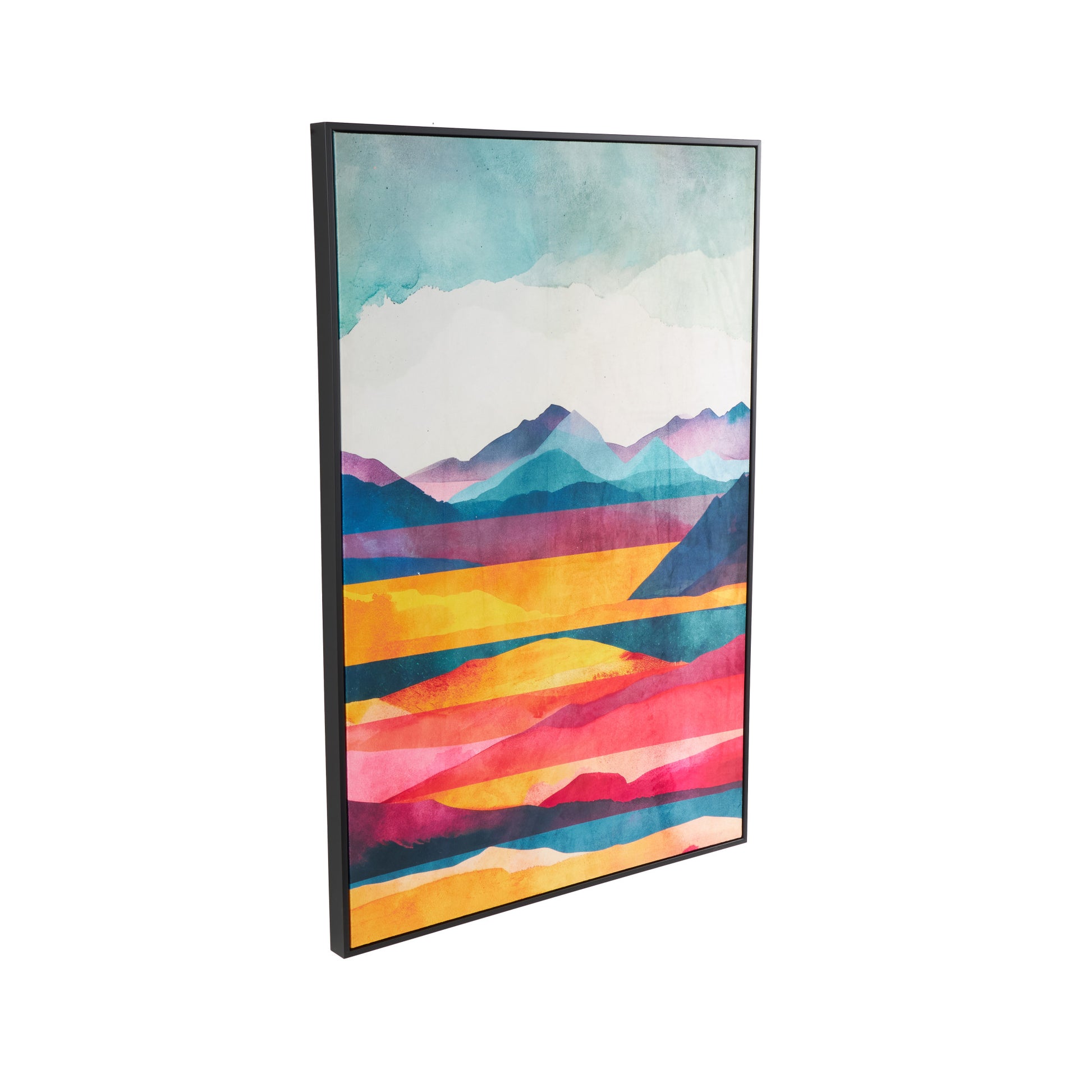 Abstract Multi Colored Canvas Mountains and Lake View Living Room Framed Wall Art with Black Frame