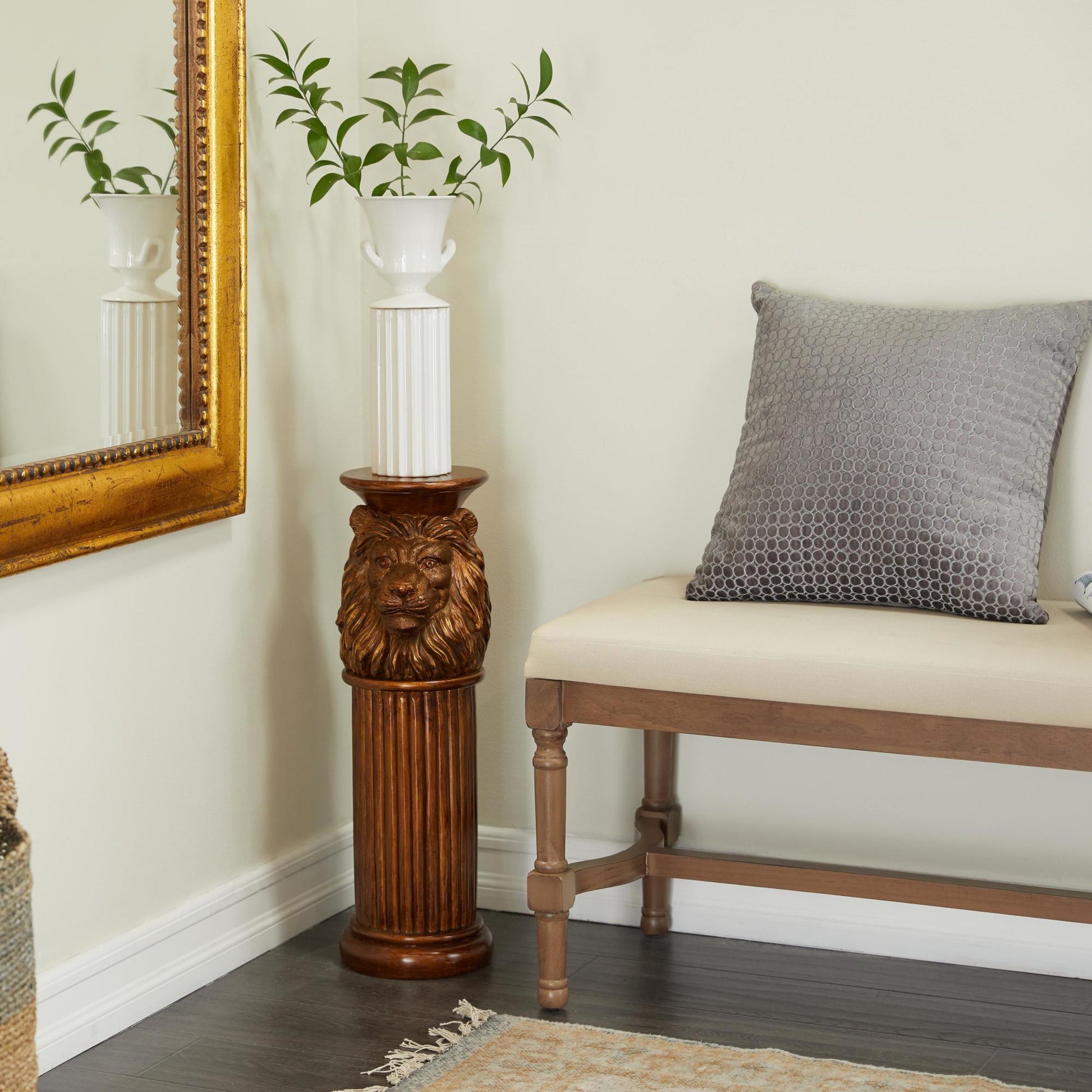 Lion Bronze Polystone Side End Pedestal Table