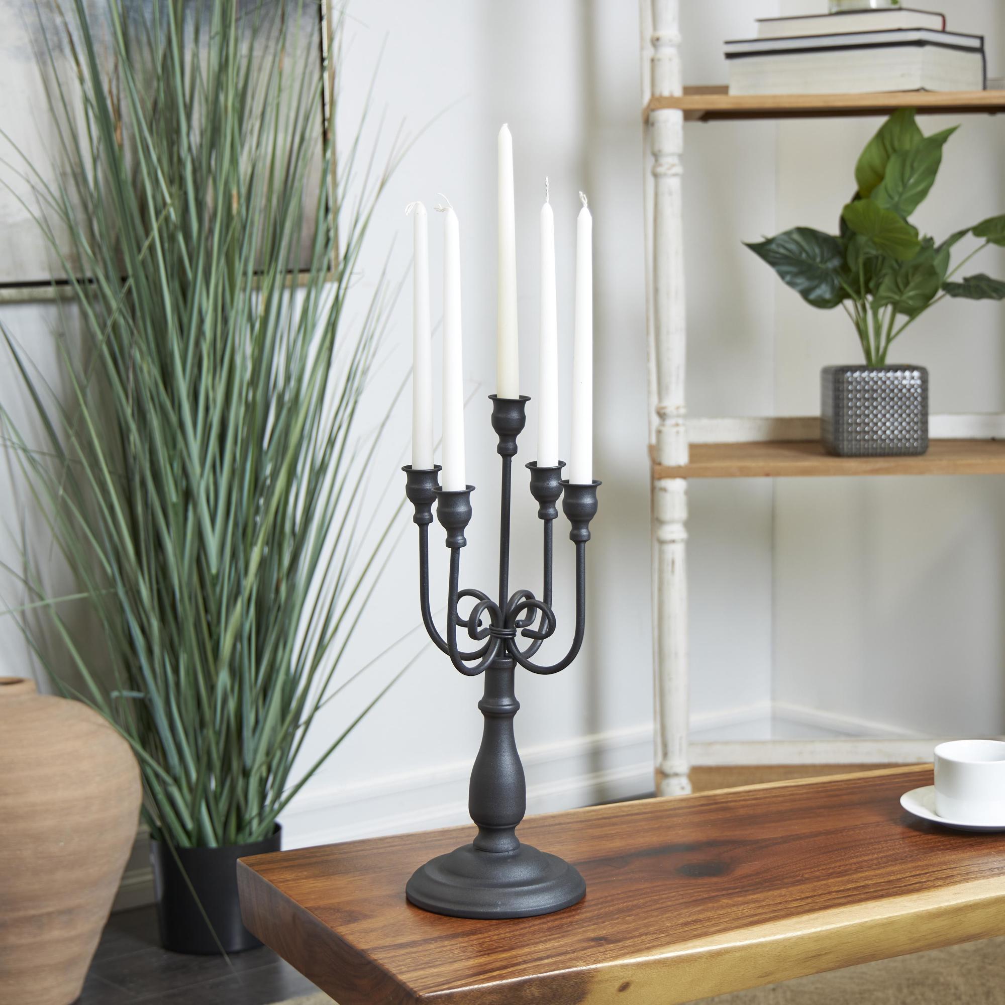 Scroll Black Metal Antique Style Taper 5 Slot Decorative Candelabra