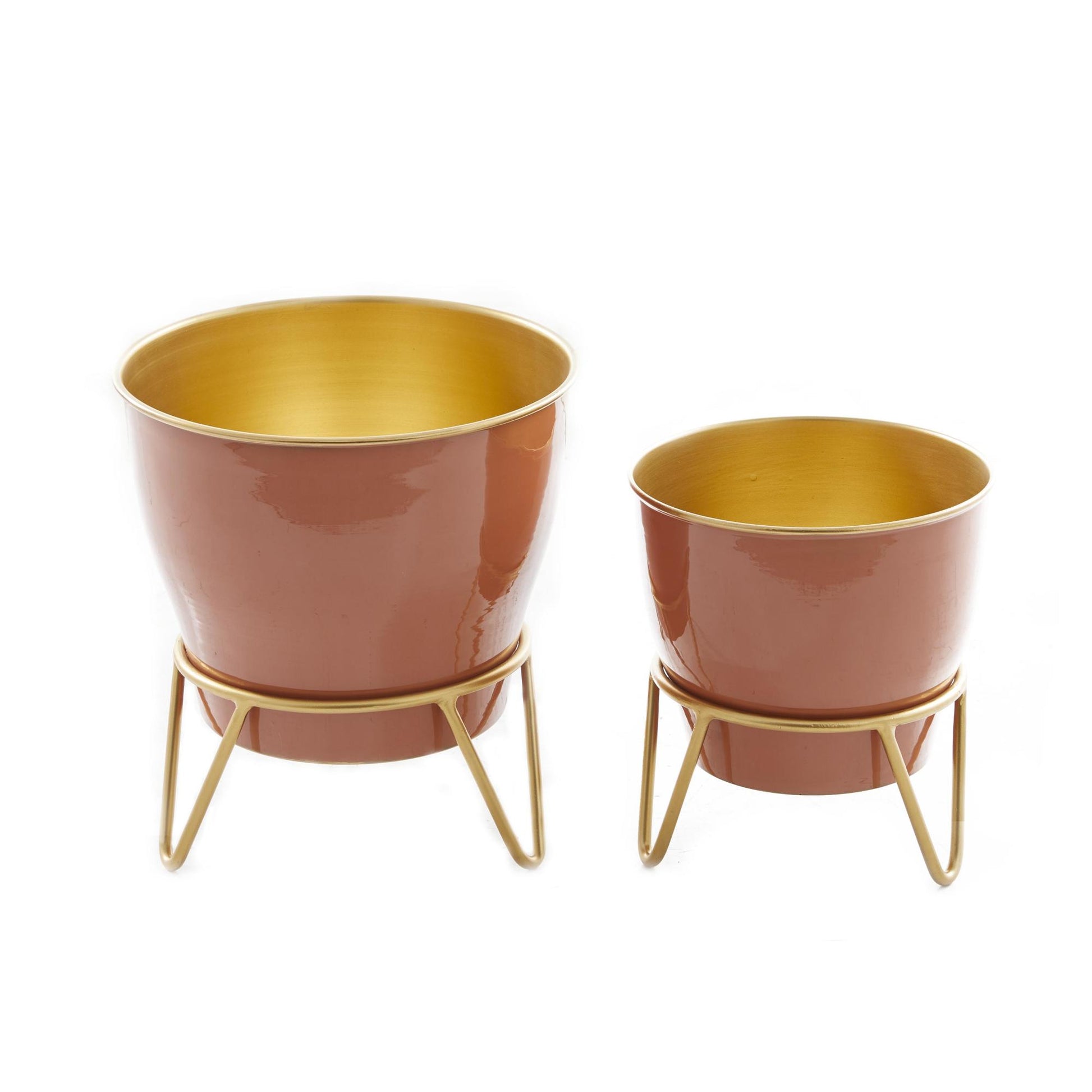 Set of 2 Metal Indoor Outdoor Planter with Removable Stand