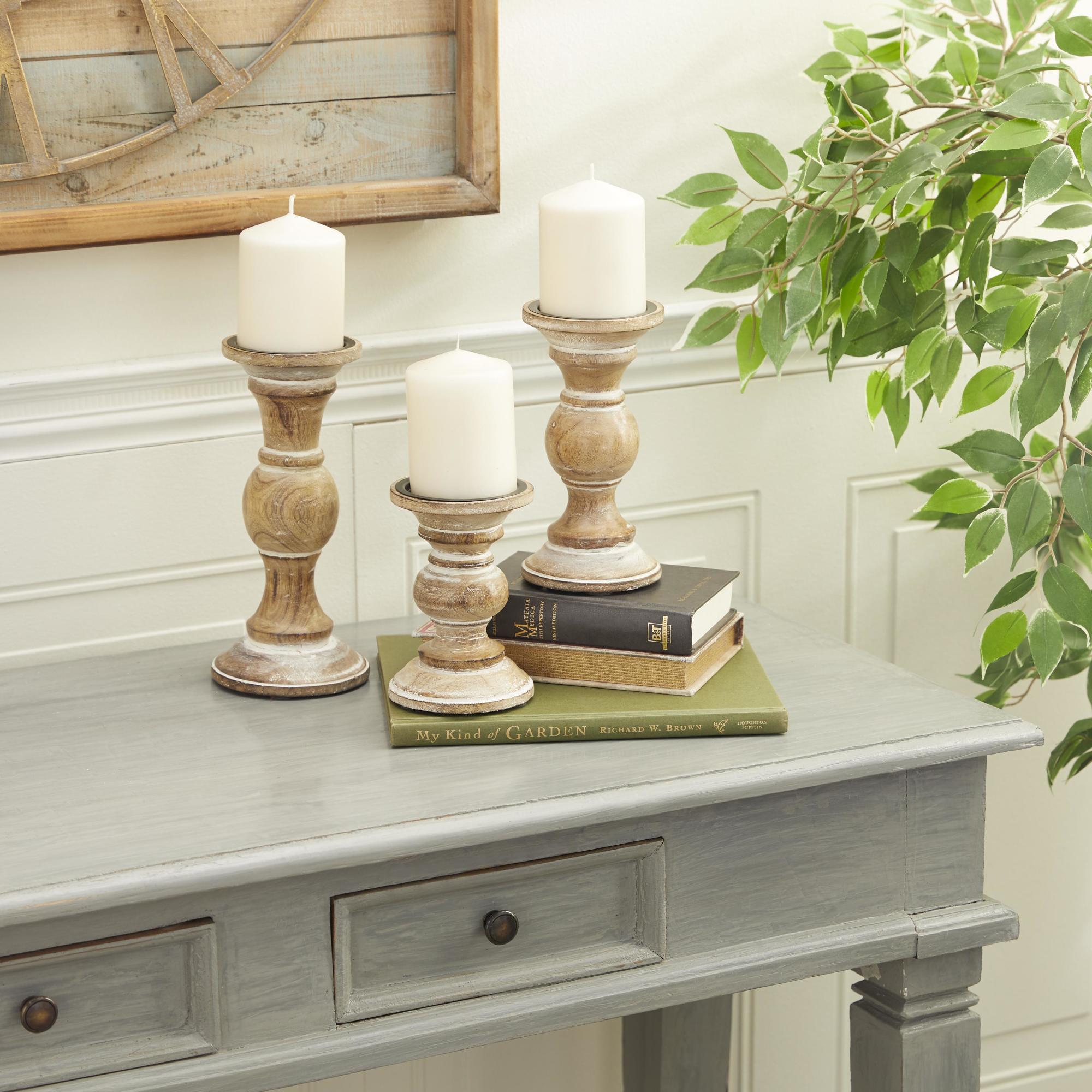 Set of 3 Wood Decorative Candle Holder