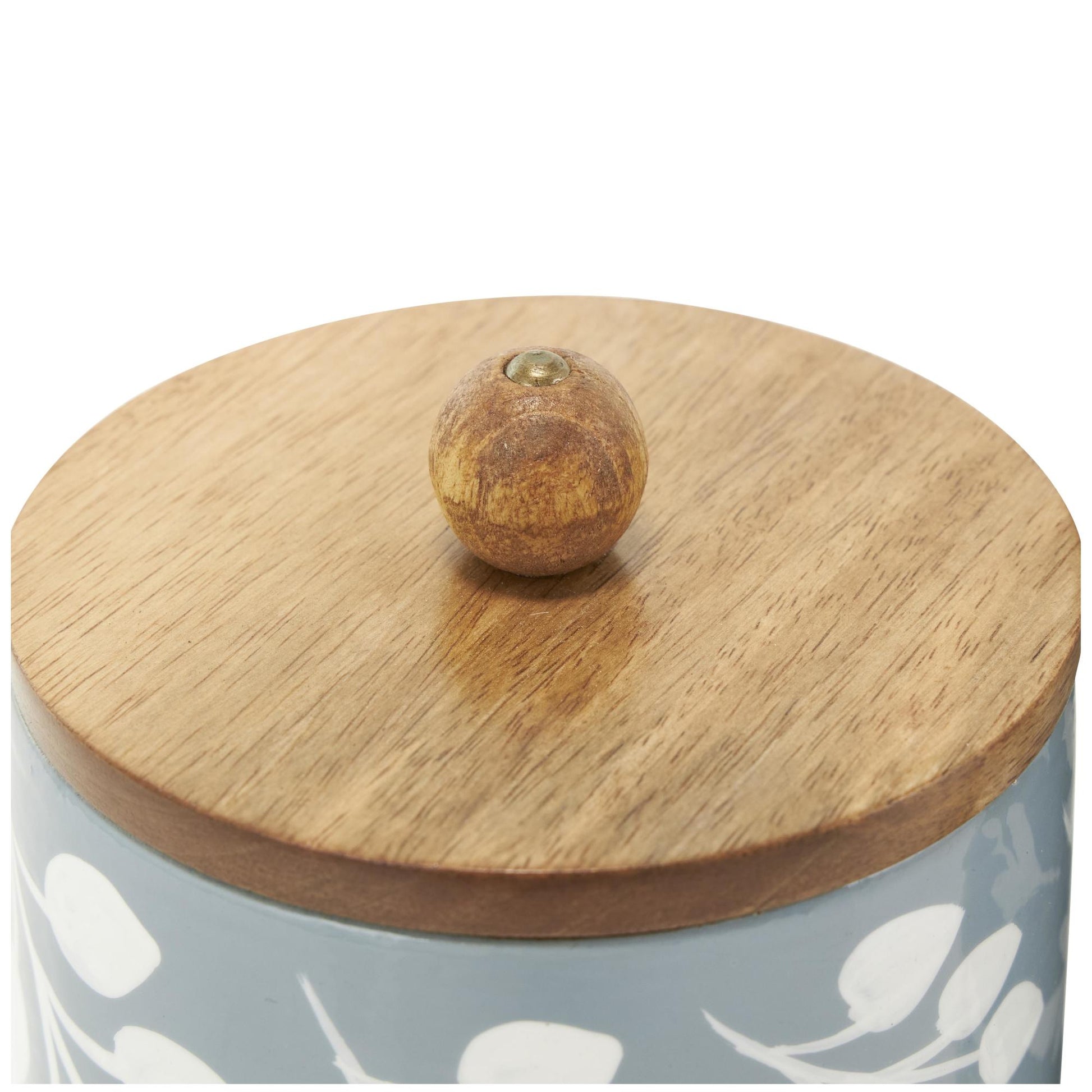 Set of 3 Floral Ceramic Decorative Canisters with Wood Lids