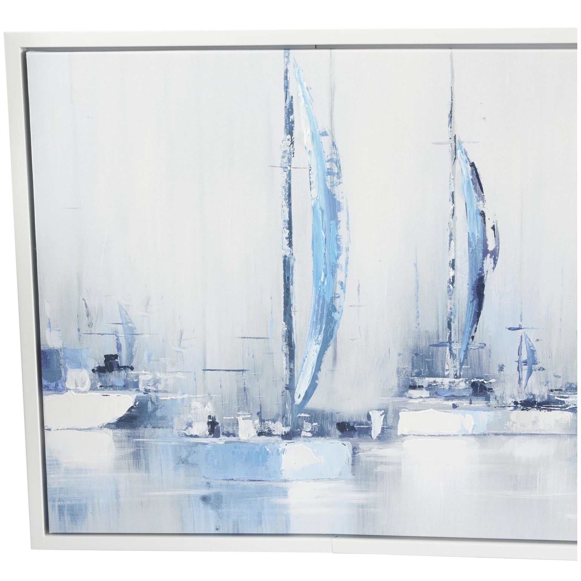 Sail Boat Blue Canvas Living Room Framed Wall Art with White Frame