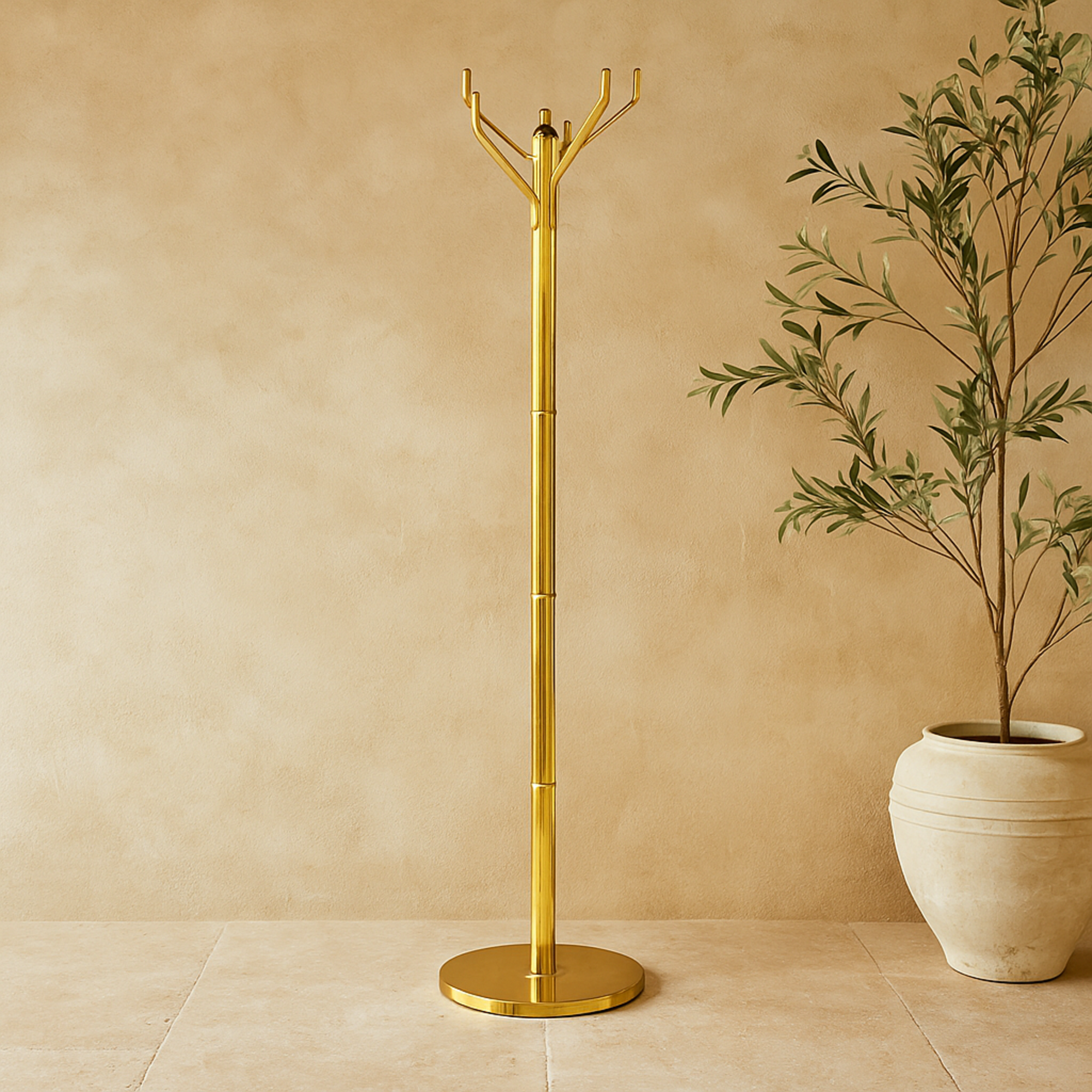 Aluminum Metal Sleek 4 Hook Freestanding Coat Rack