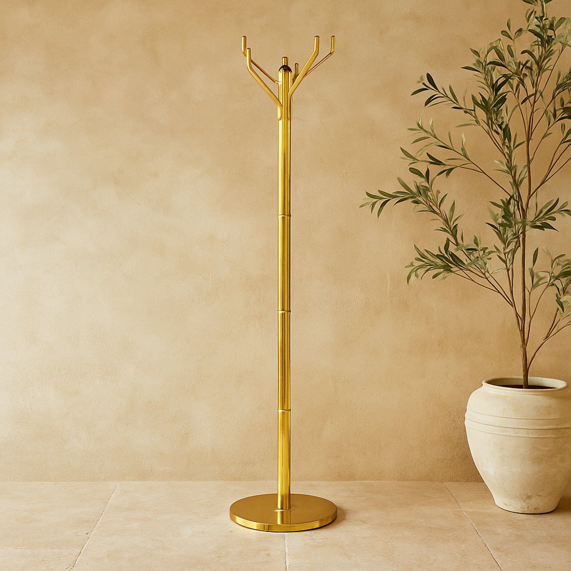 Aluminum Metal Sleek 4 Hook Freestanding Coat Rack