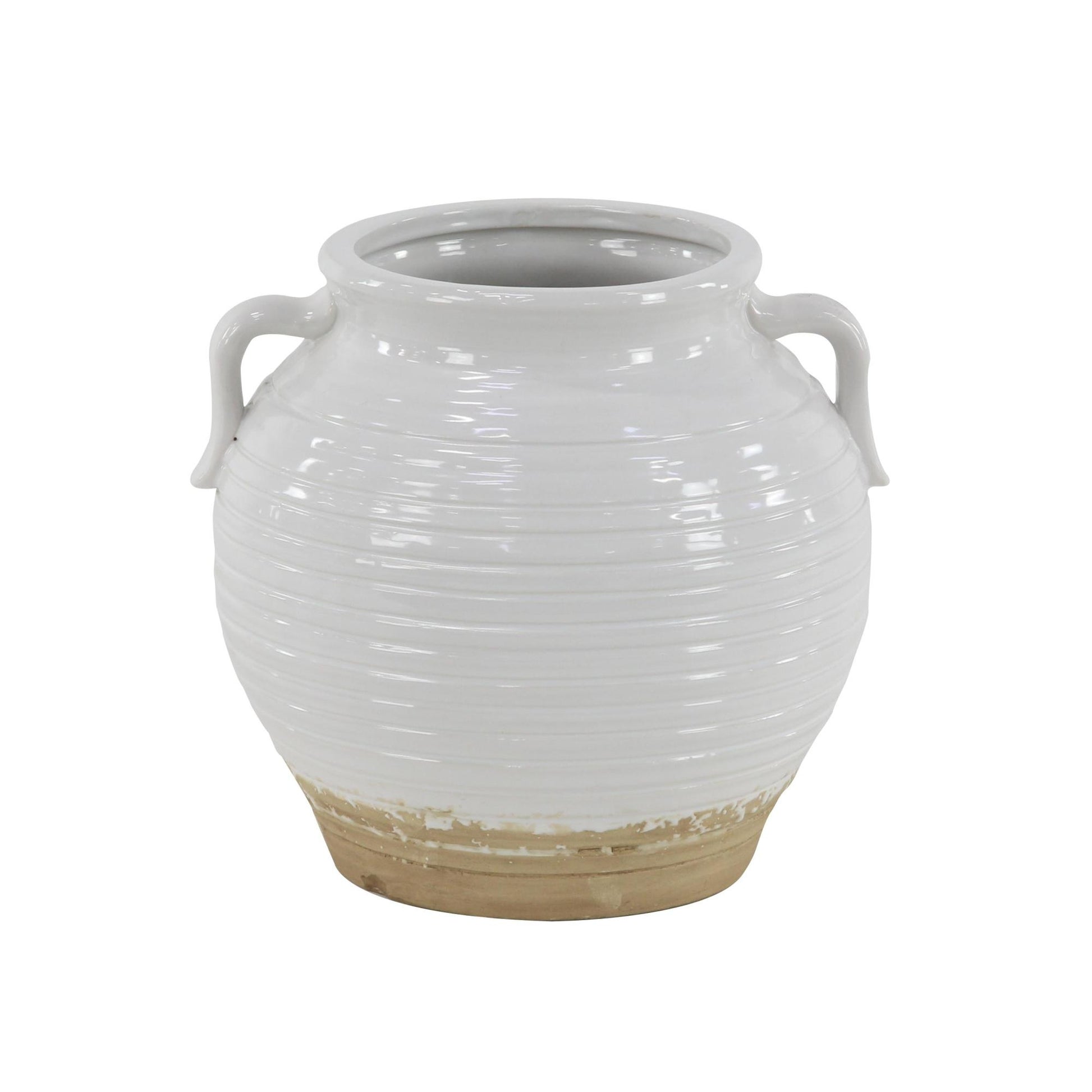 White Ceramic Indoor Outdoor Planter with Handles