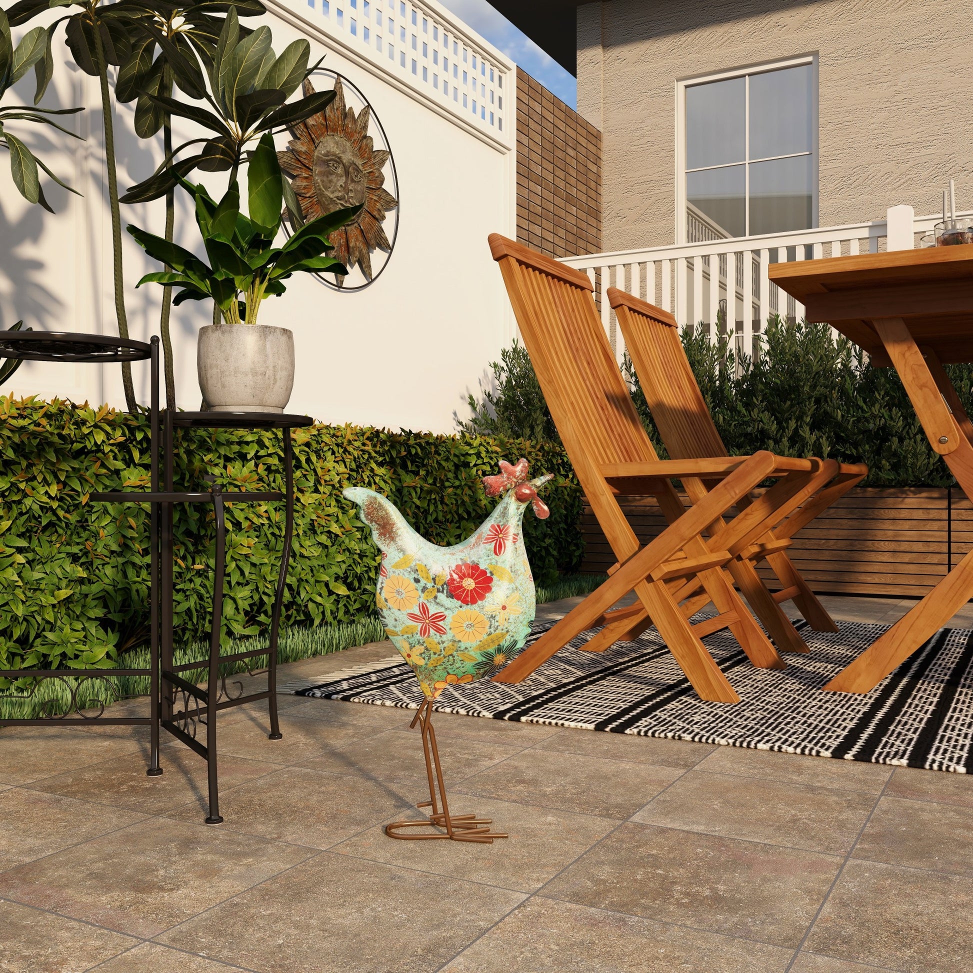 Rooster Metal Indoor Outdoor Distressed Standing Decorative Garden Sculpture with U Shaped Feet