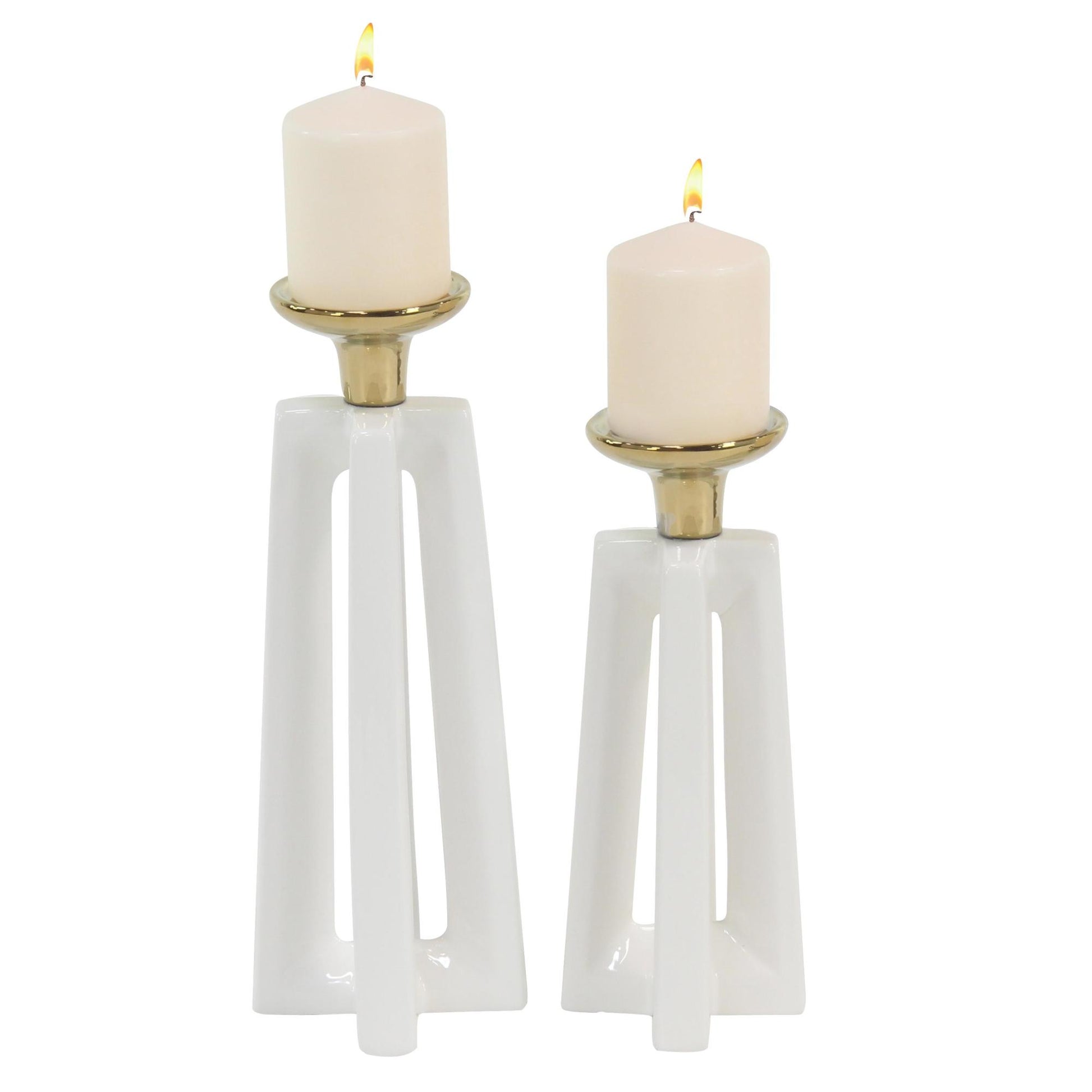 CosmoLiving by Cosmopolitan Set of 2 White Ceramic Decorative Candle Holder