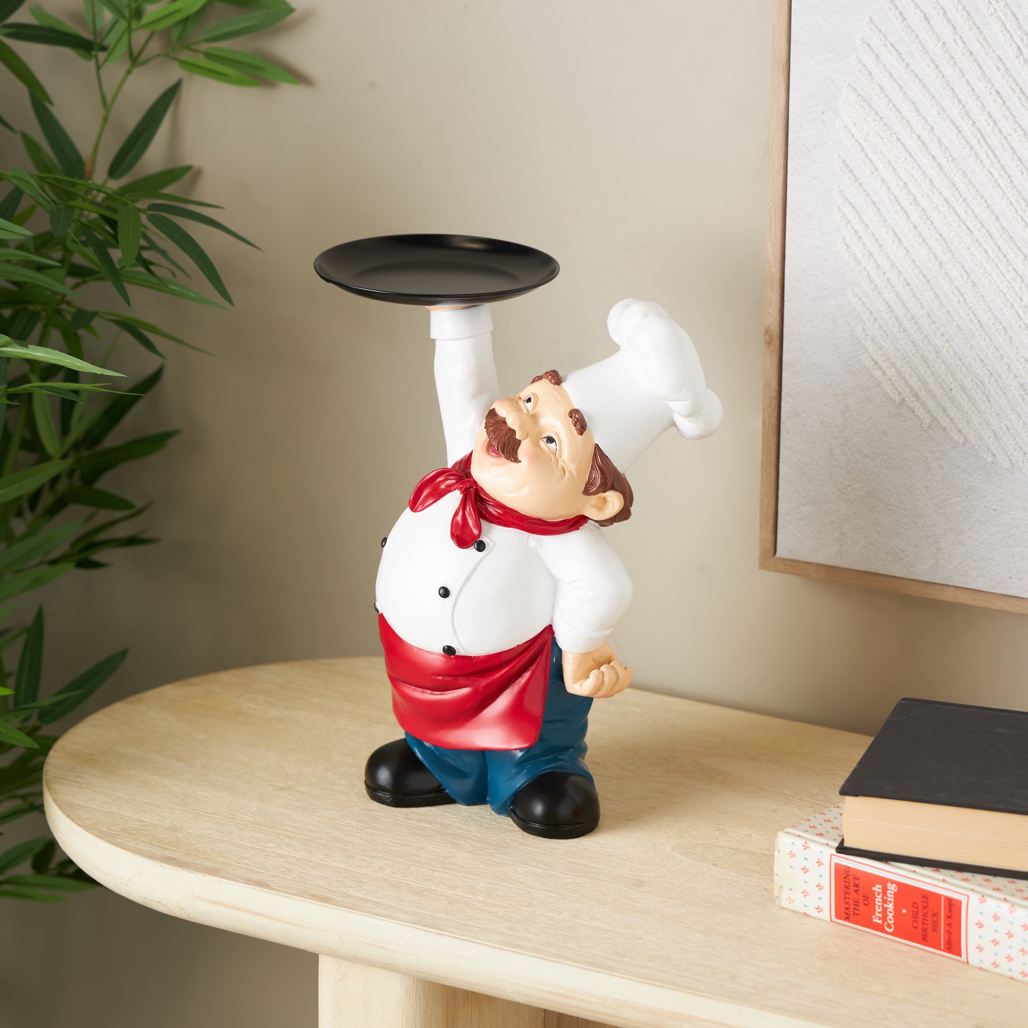 Chef White Polystone Kitchen Decorative Figurine Decorative Sculpture with Black Tray