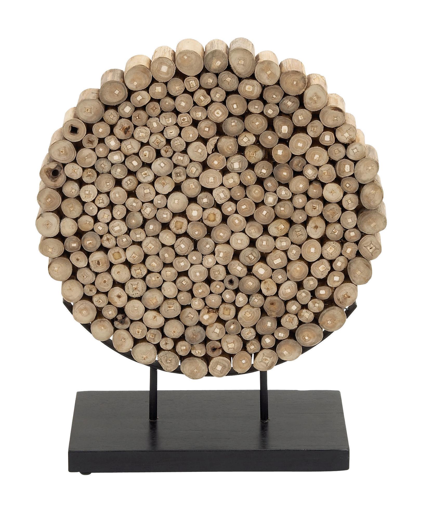 Abstract Brown Teak Wood Handmade Decorative Sculpture with Black Stand