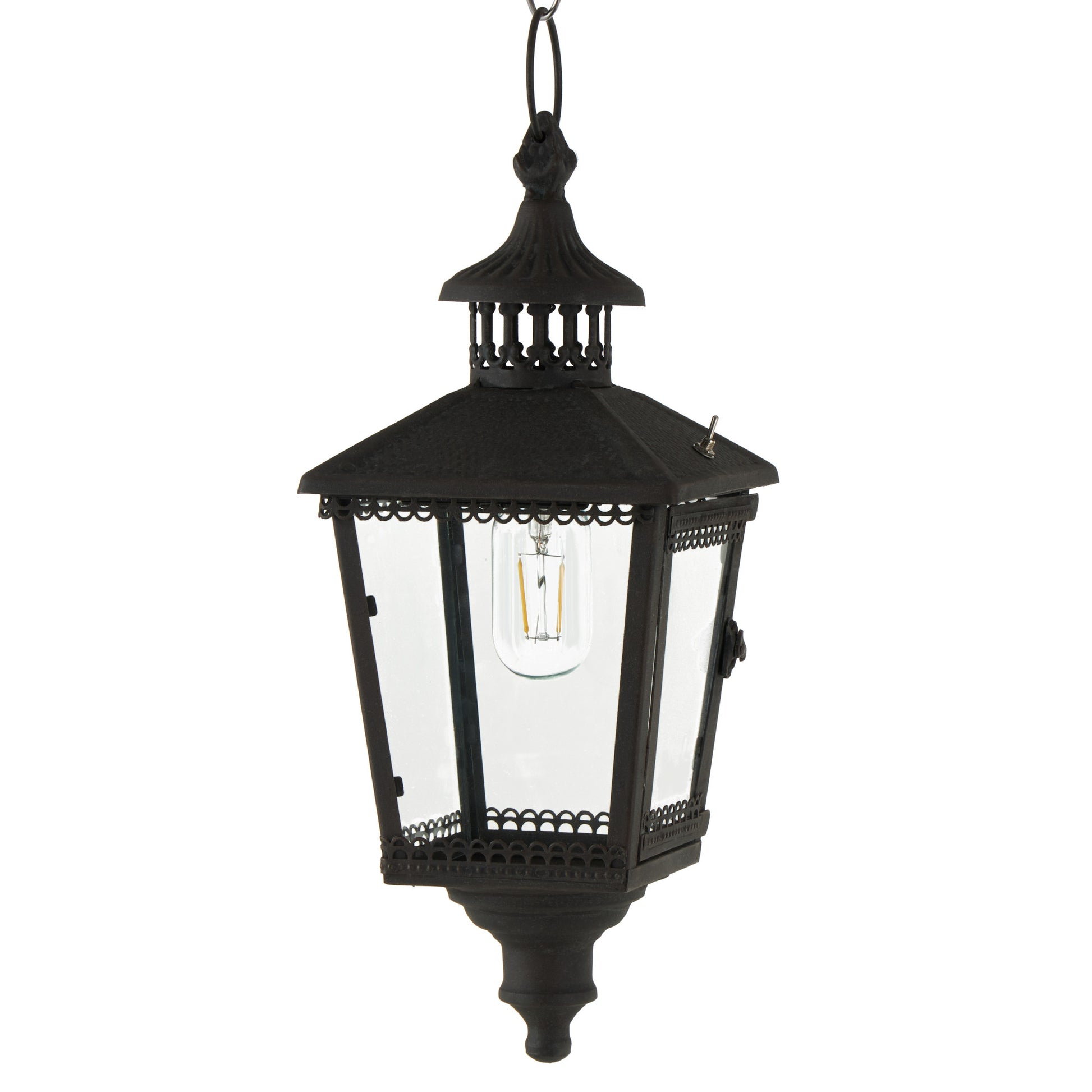 Light House Black Metal Style Decorative Indoor Outdoor Candle Lantern with Ring Handle