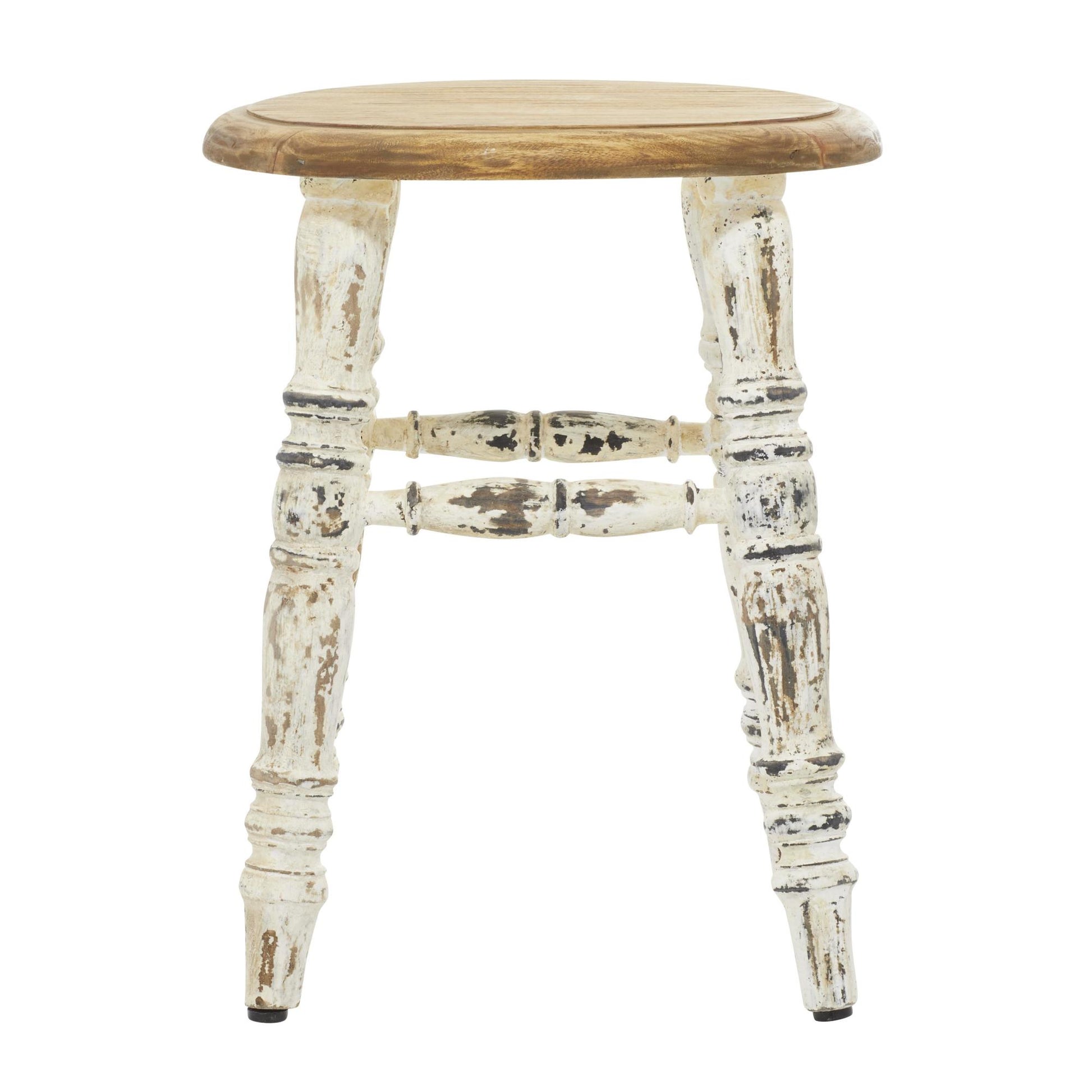 White Wood Living Room Stool with Brown Wood Top