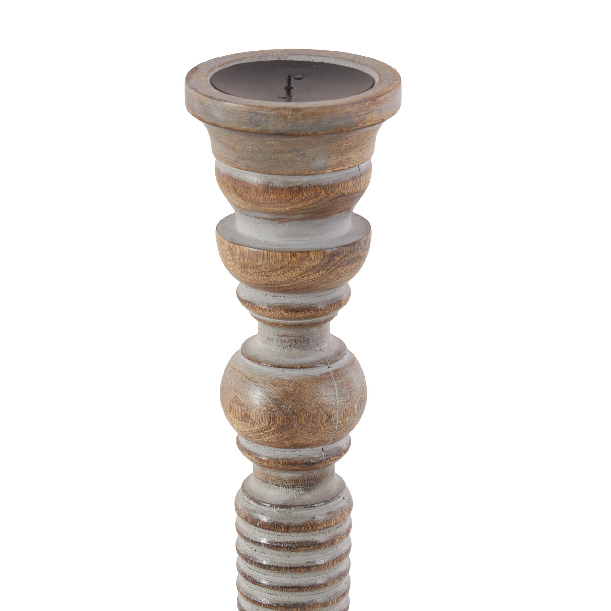 Set of 3 Light Gray Mango Wood Handmade Decorative Candle Holder