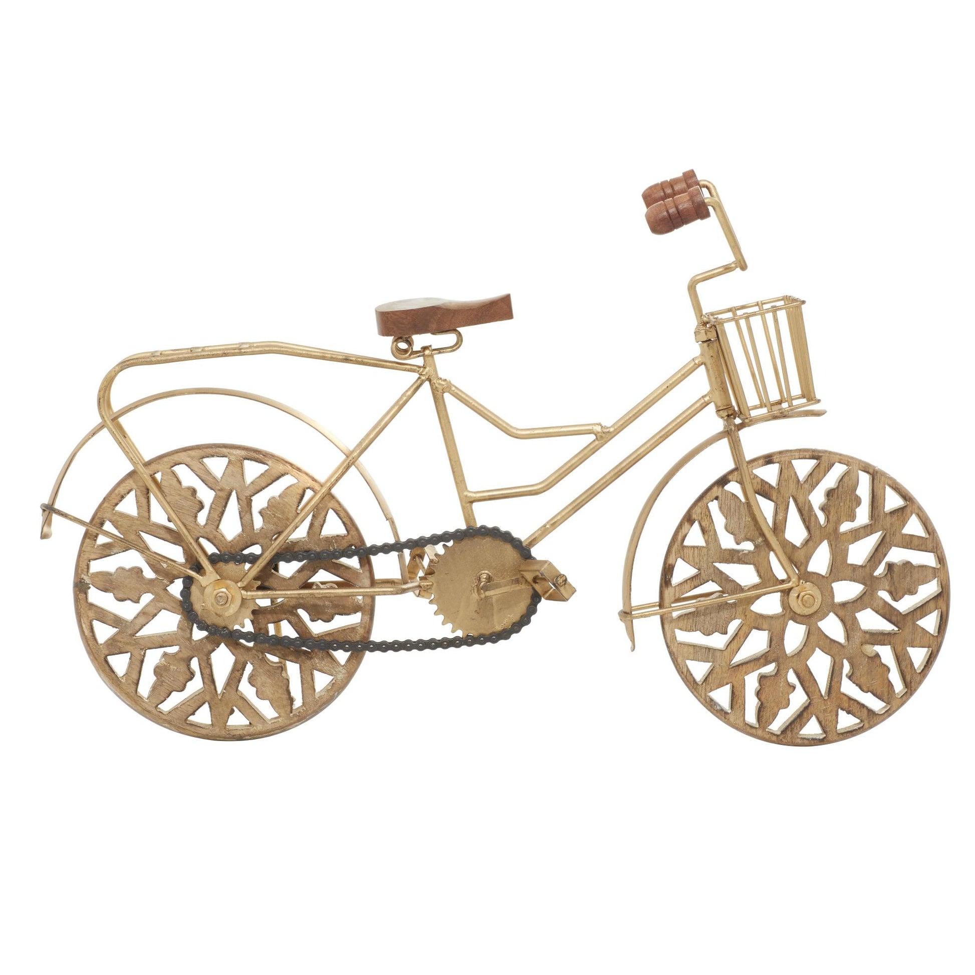 Bike Metal Decorative Sculpture with Carved Wood Wheels