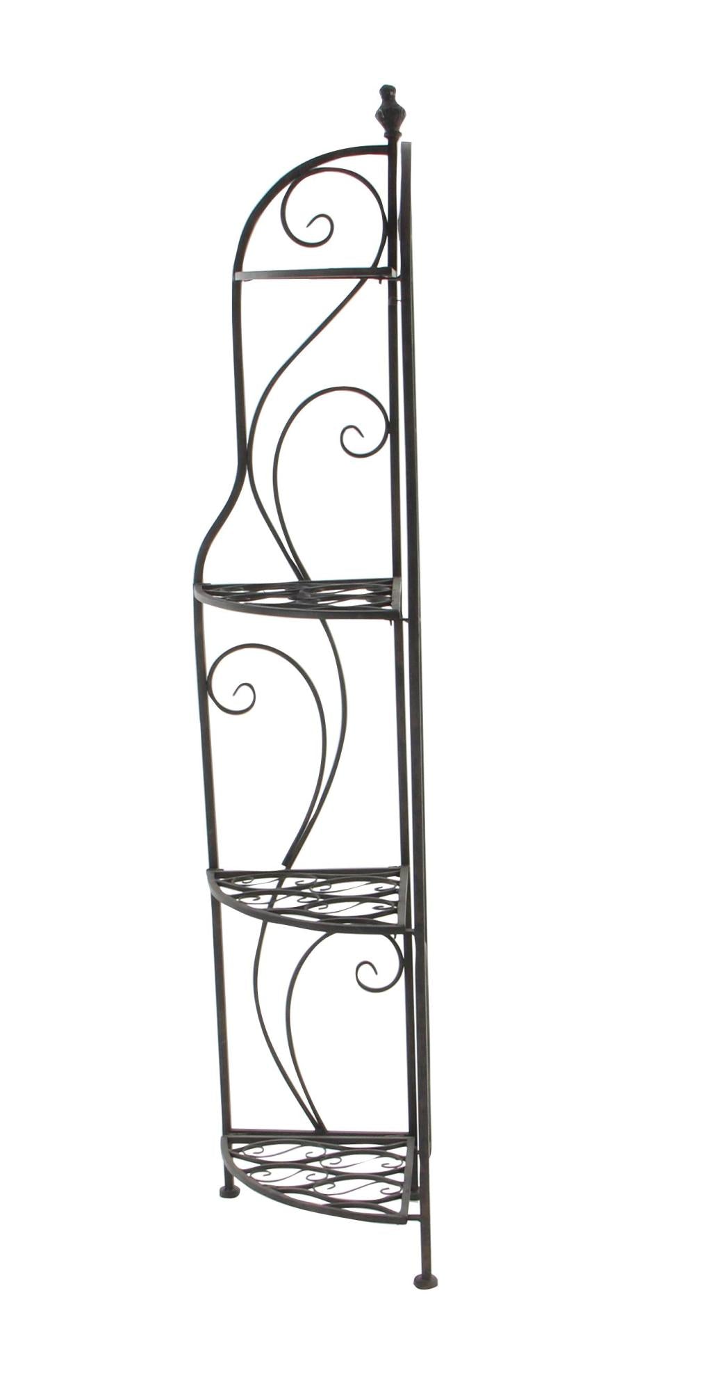 Scroll Black Metal Indoor Outdoor Arched Tall Folding Corner 4 Shelf Decorative Bakers Rack