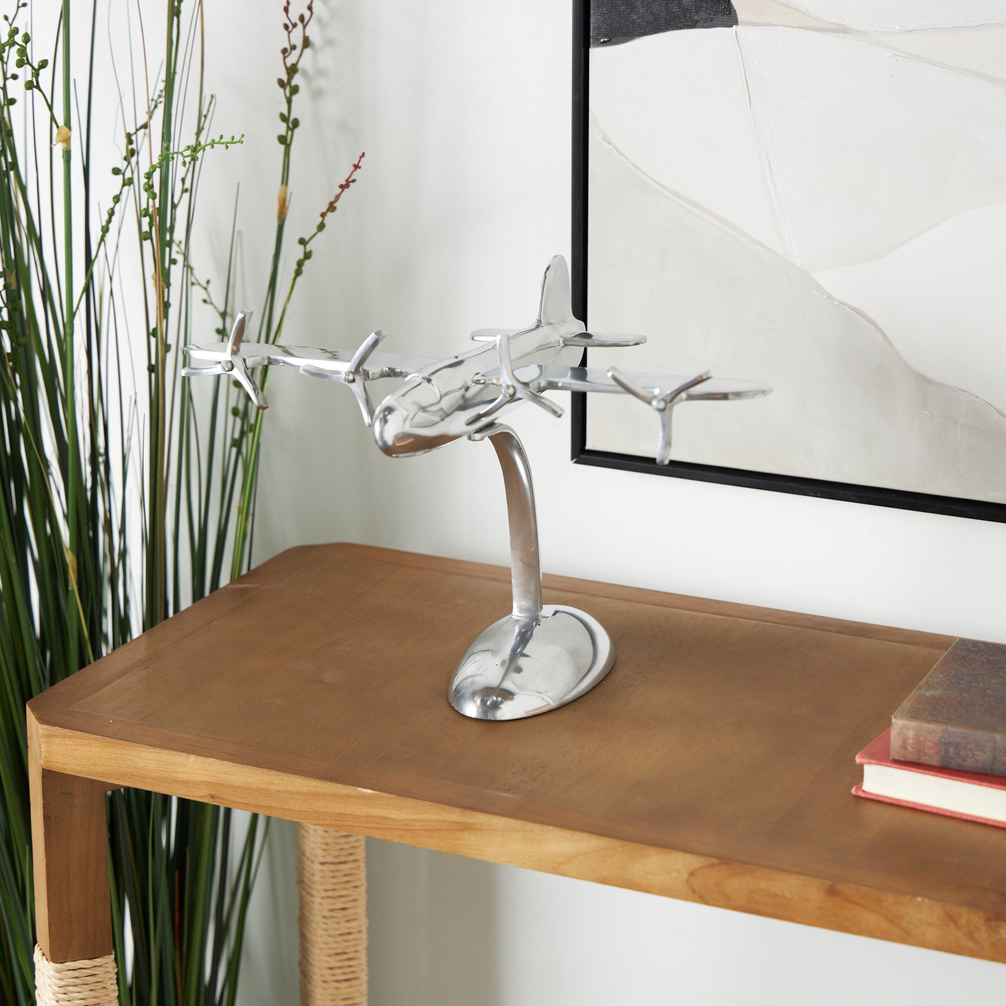 Airplane Silver Aluminum Metal Decorative Sculpture
