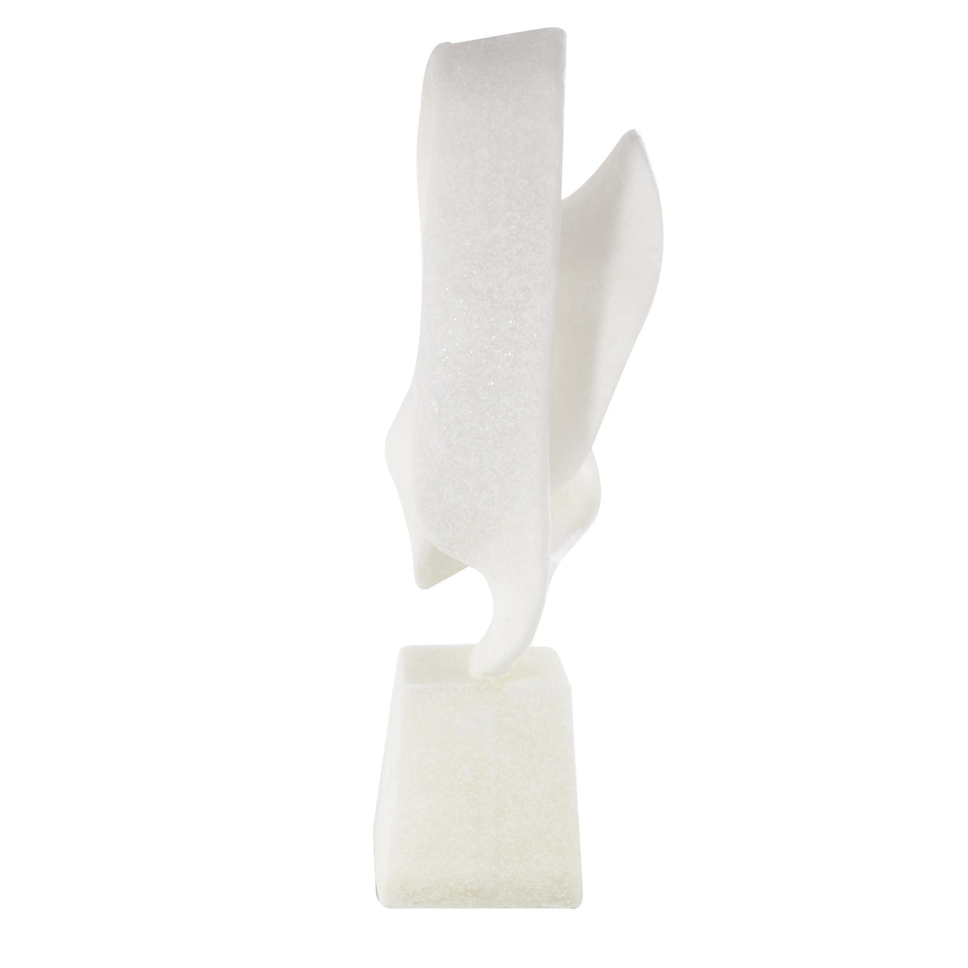 Abstract White Polystone Textured Wave Decorative Sculpture with Elevated Base