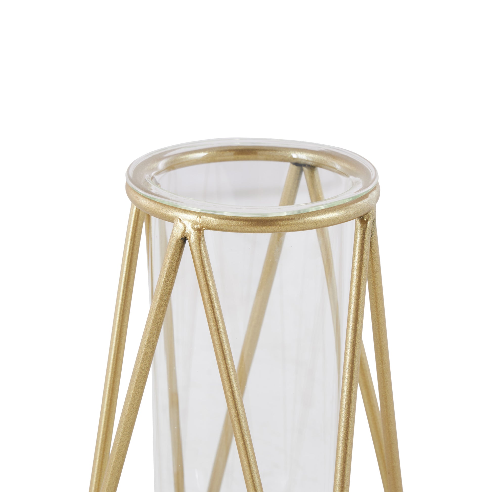 Set of 2 Geometric Glass Tube Decorative Vase with Metal Stand