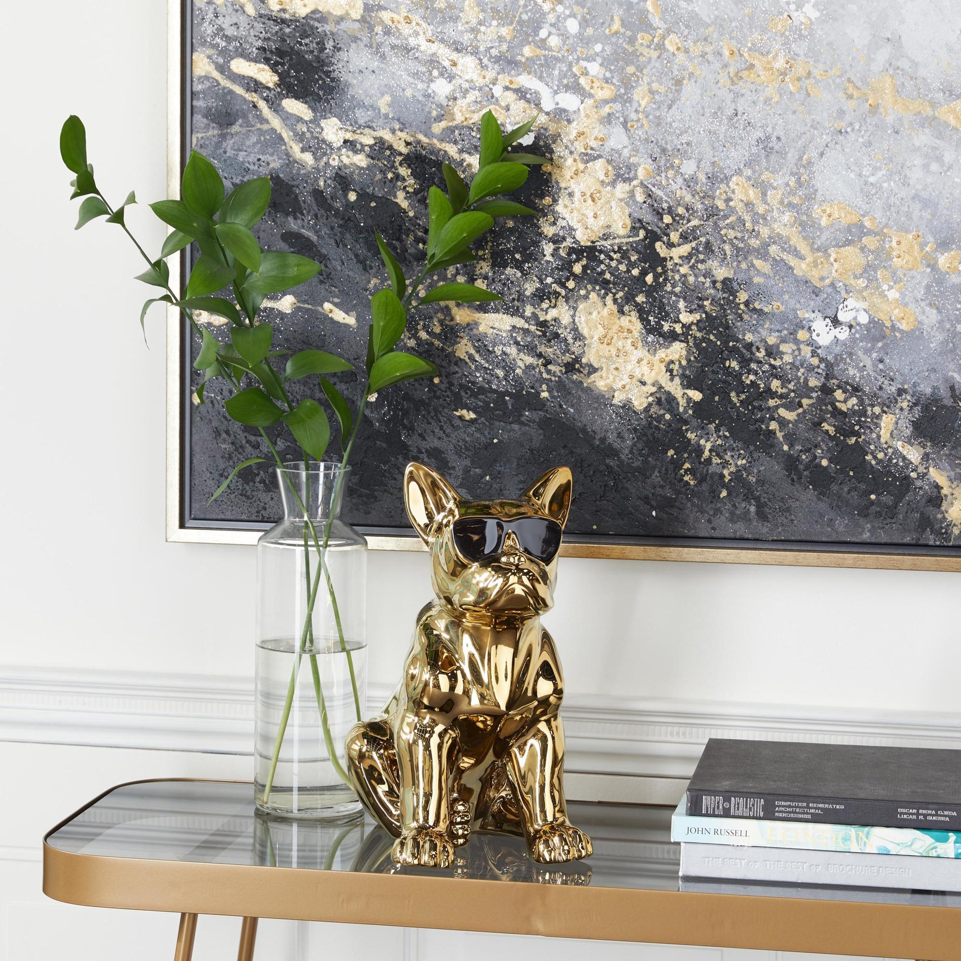 CosmoLiving by Cosmopolitan Bulldog Ceramic Decorative Sculpture with Sunglasses