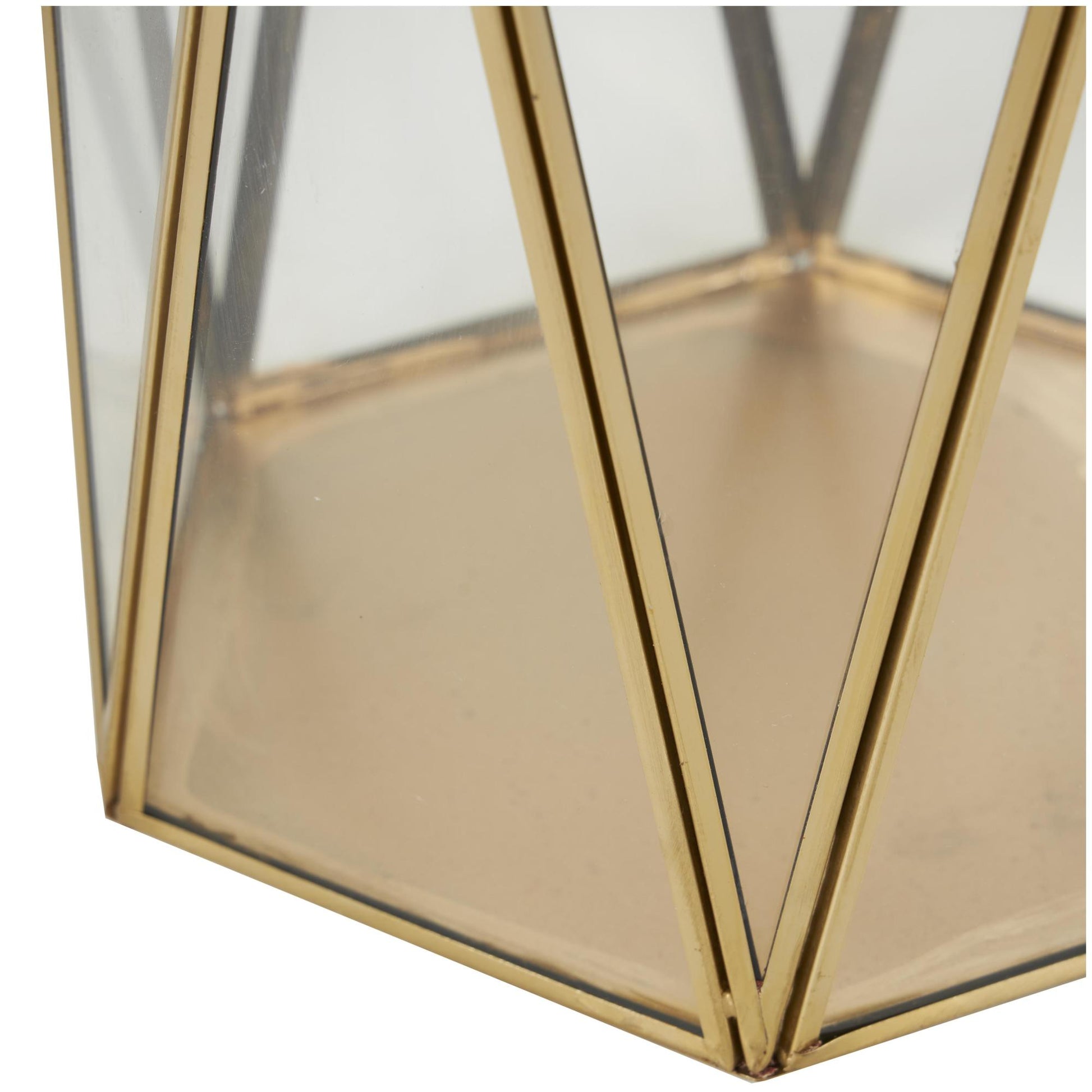 CosmoLiving by Cosmopolitan Set of 3 Geometric Gold Metal Triangle Patterned Hexagon Indoor Outdoor Candle Lantern with Clear Glass