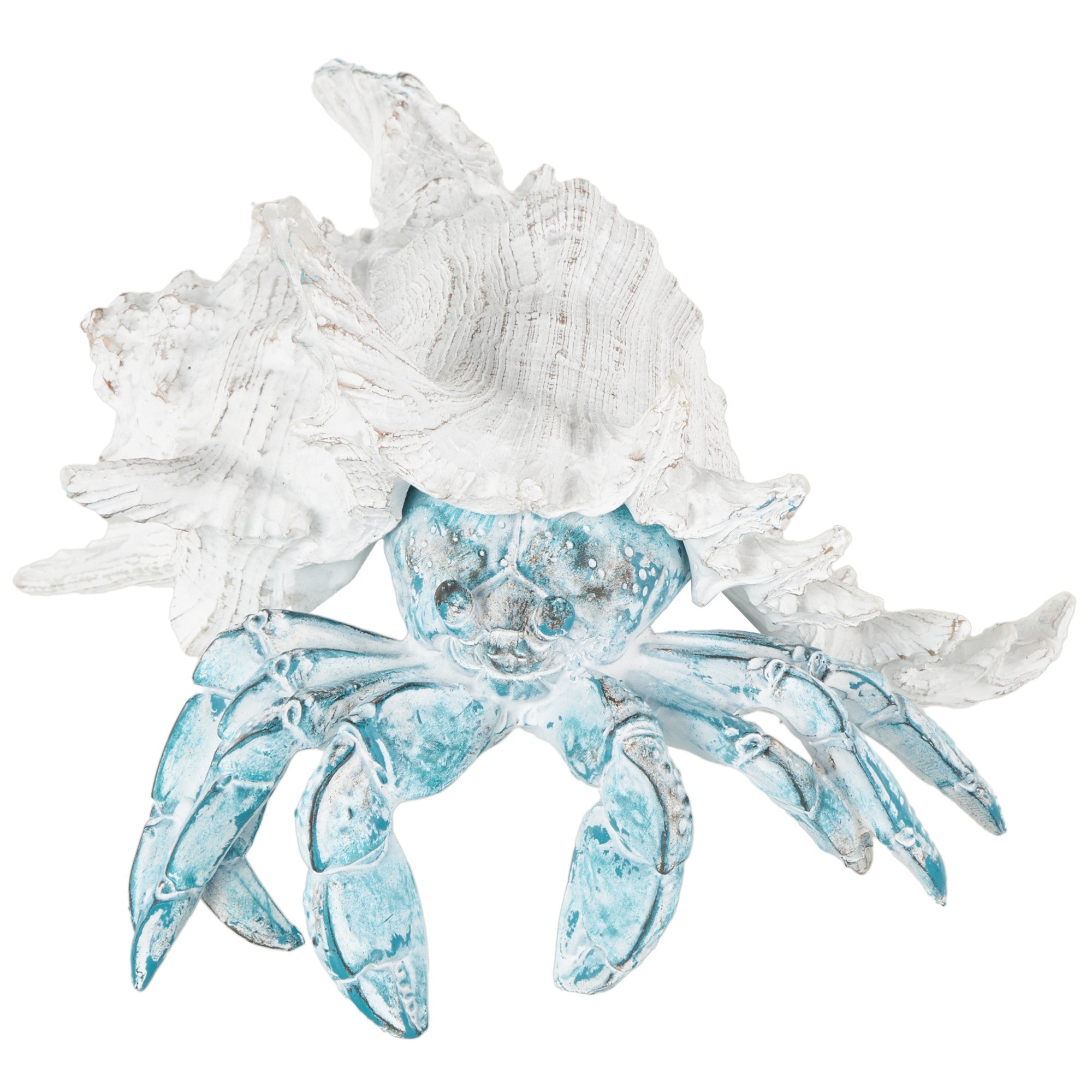 Crab Polystone Textured Decorative Sculpture with White Shell