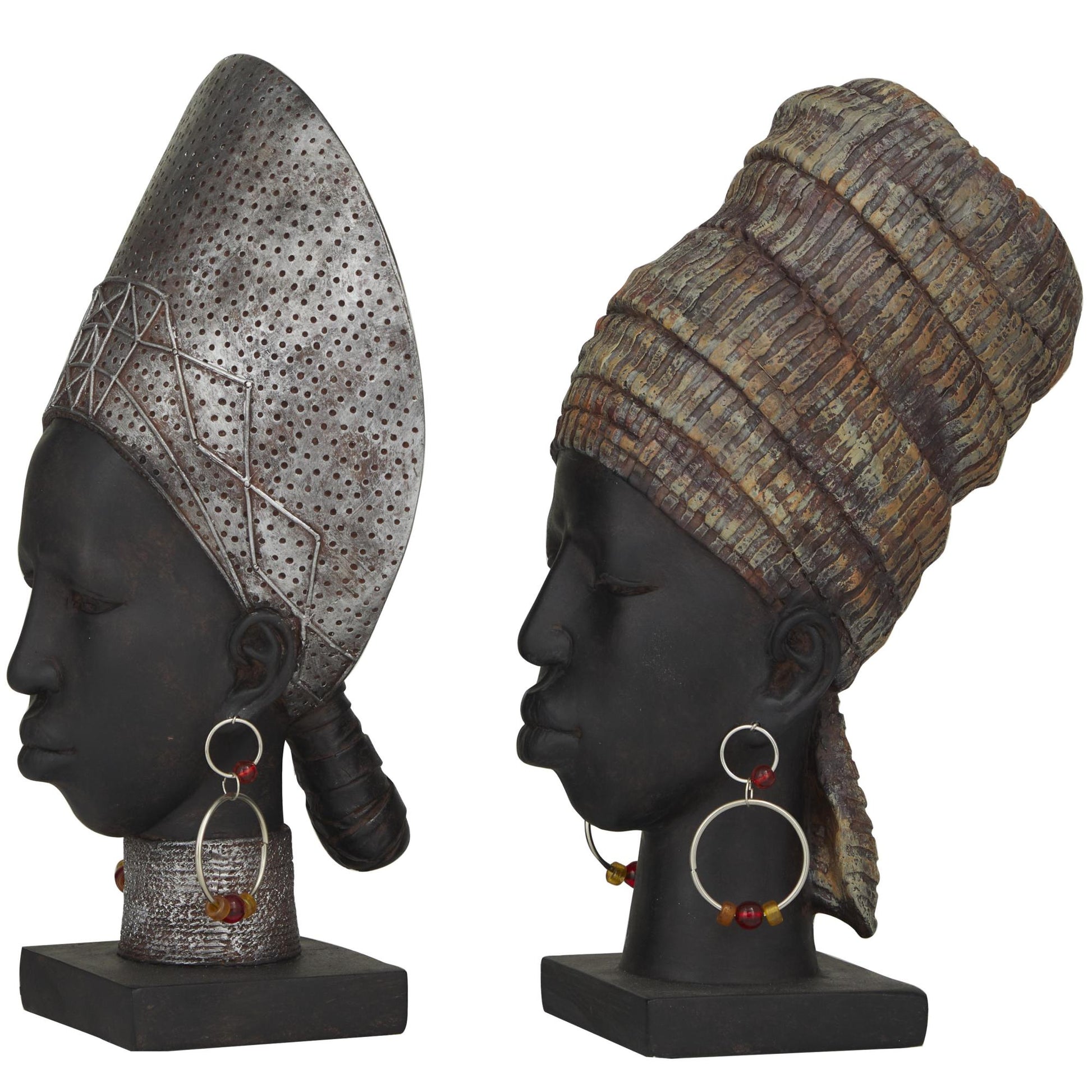Set of 2 Woman Black Polyresin African Decorative Sculpture