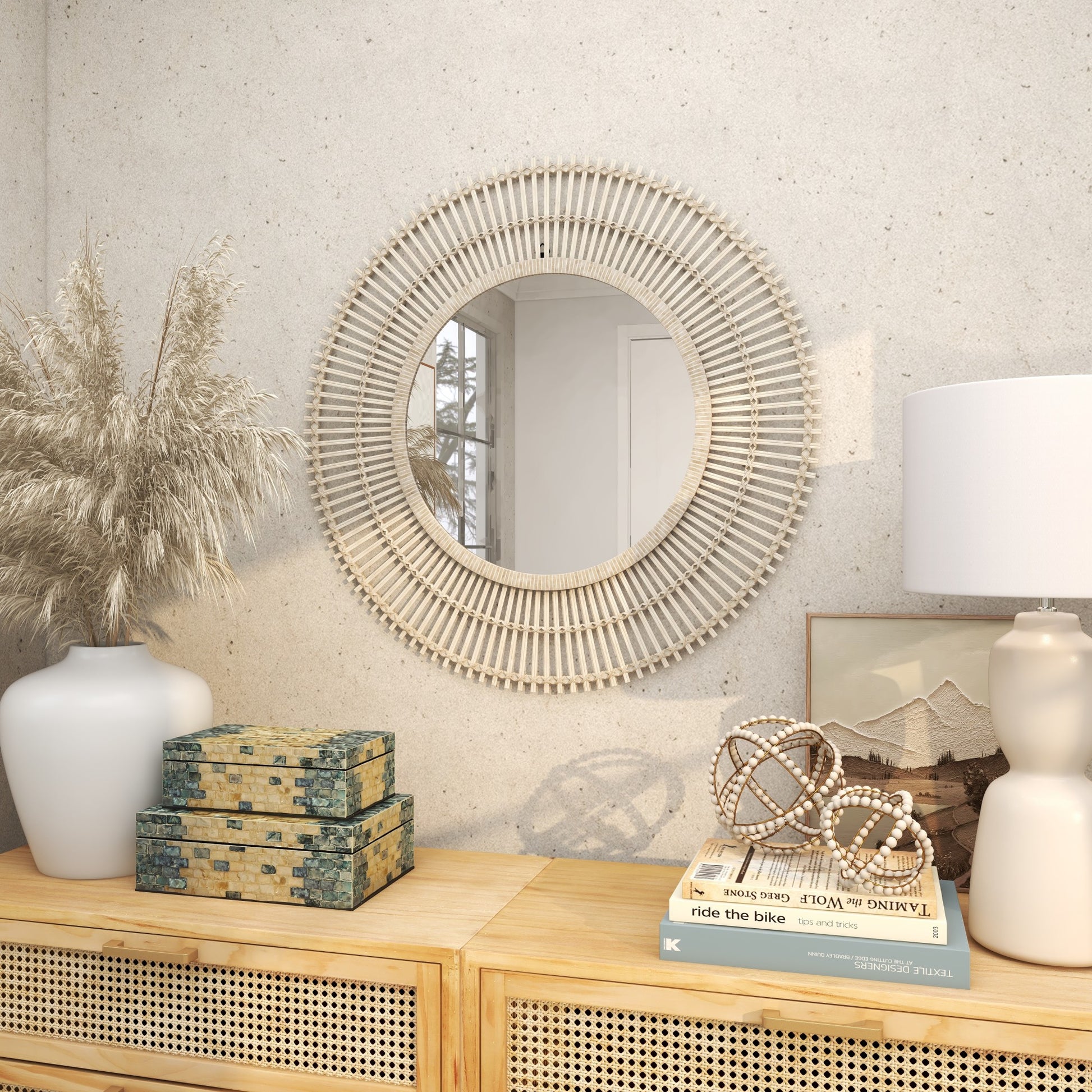 Starburst Bamboo Wood Handmade Stick Room Wall Mirror