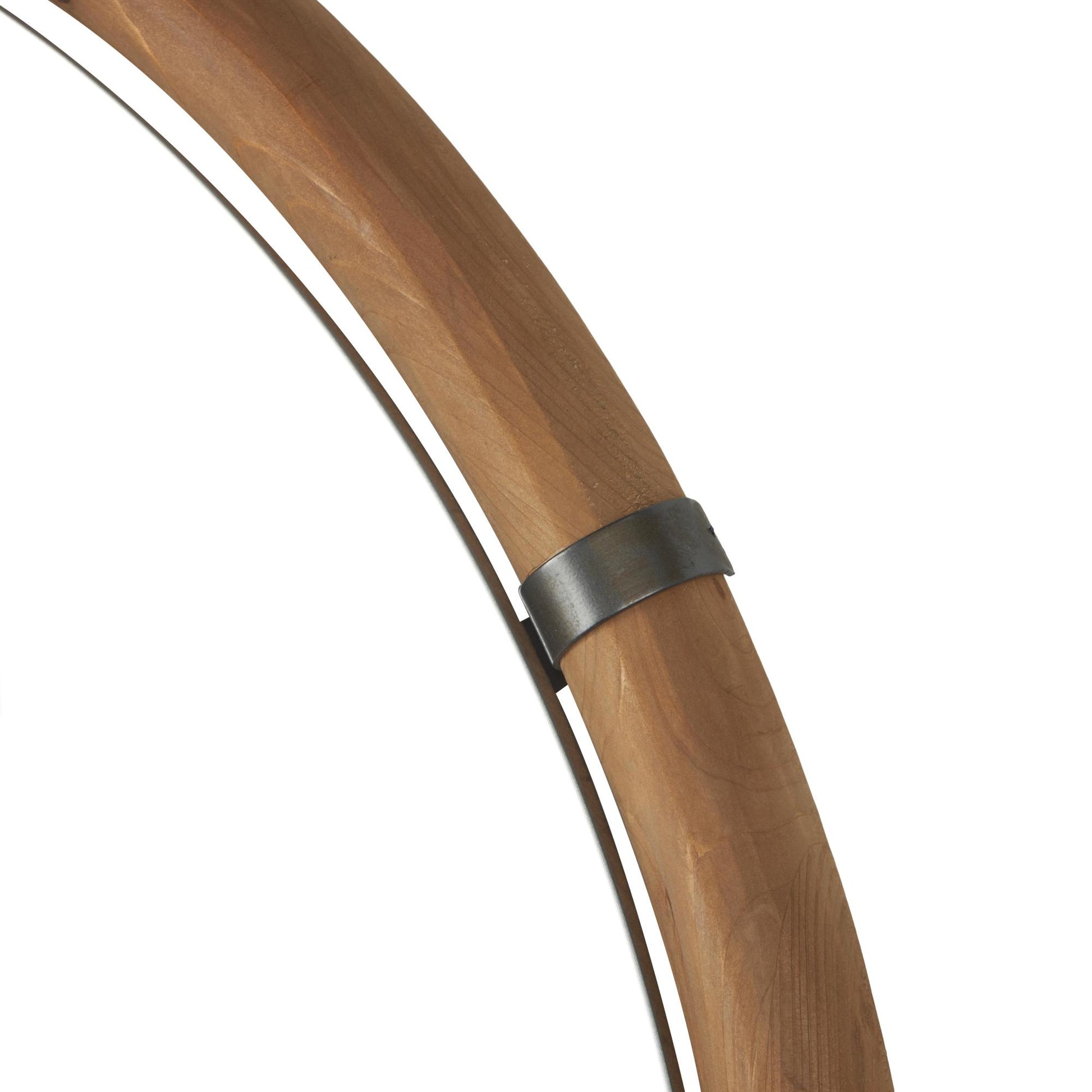 Brown Wood Round Room Wall Mirror with Brass Metal Support