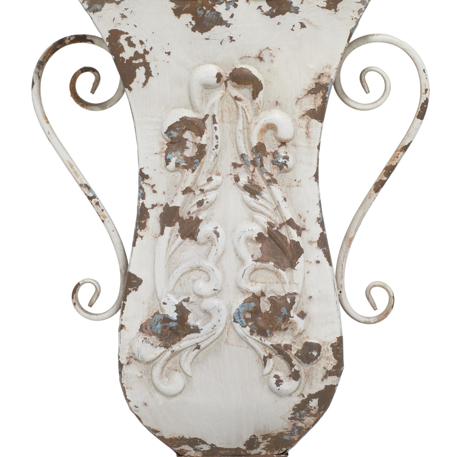 Scroll Beige Metal Distressed Decorative Vase