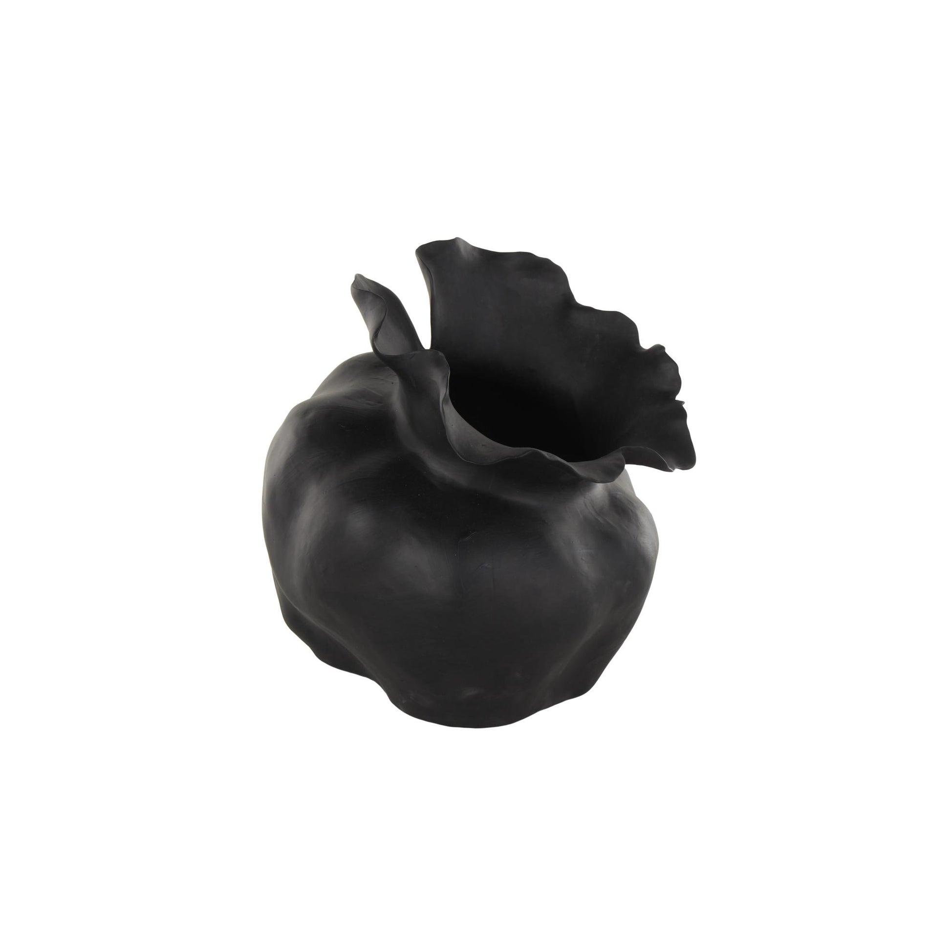Abstract Ceramic Wide Rounded Floral Shaped Decorative Vase with Petal Rim