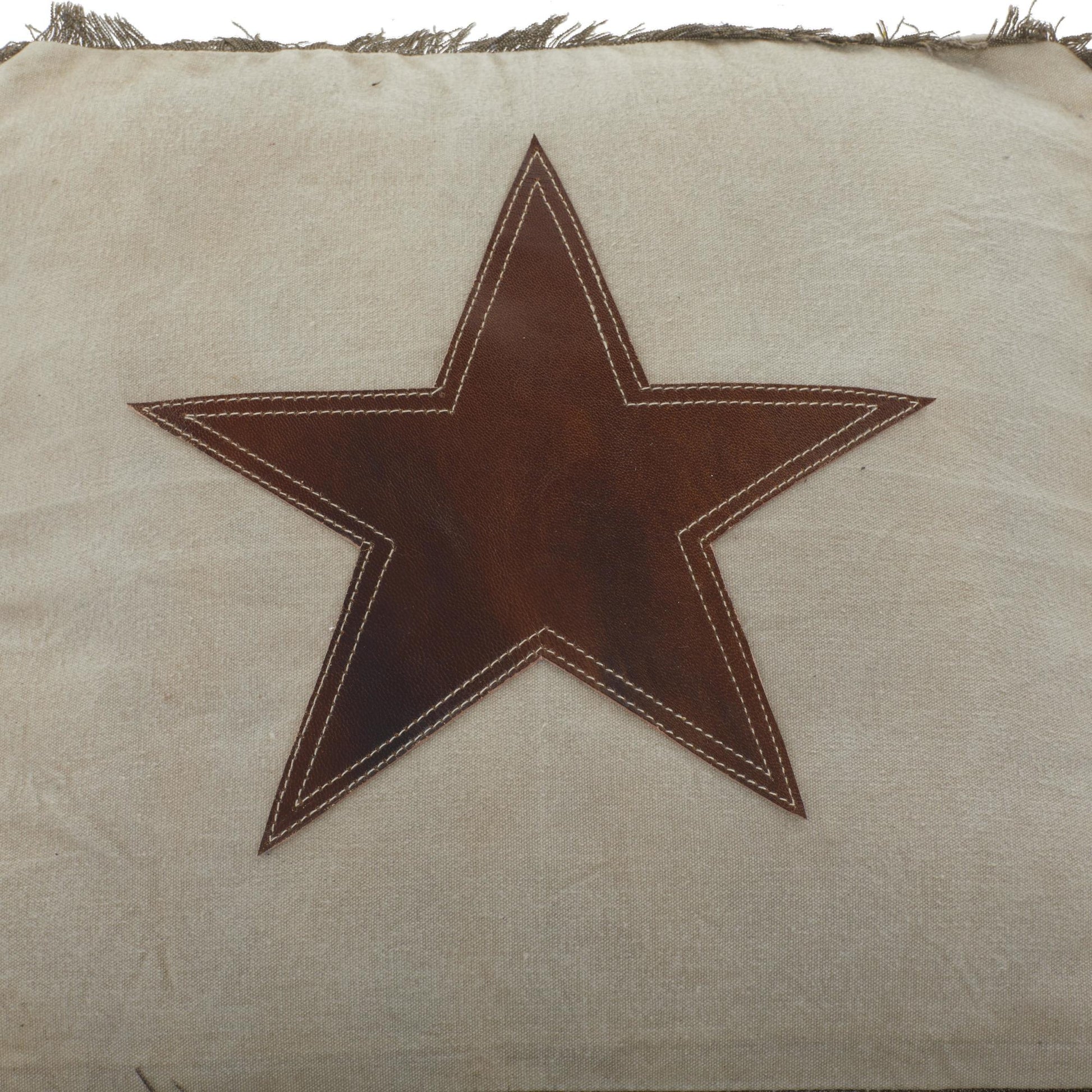Star Canvas Stuffed Pouf with Leather Accents