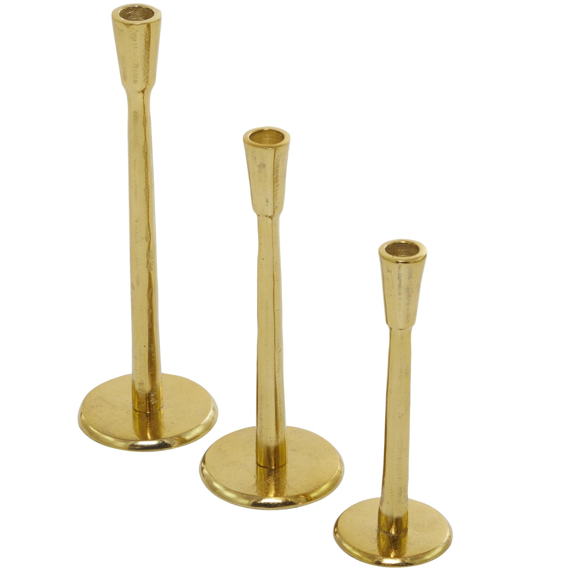 Set of 3 Aluminum Metal Slim Decorative Candle Holder with Round Bases