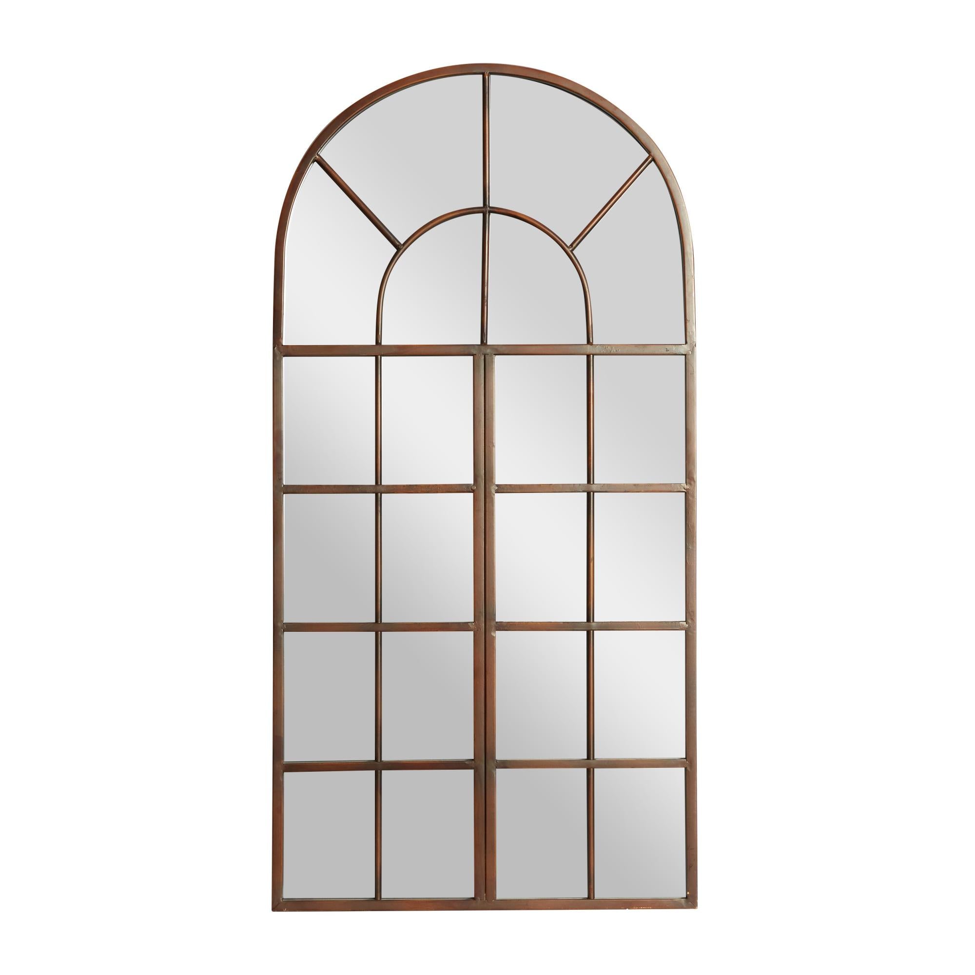Brown Metal Arched Window Pane Room Wall Mirror