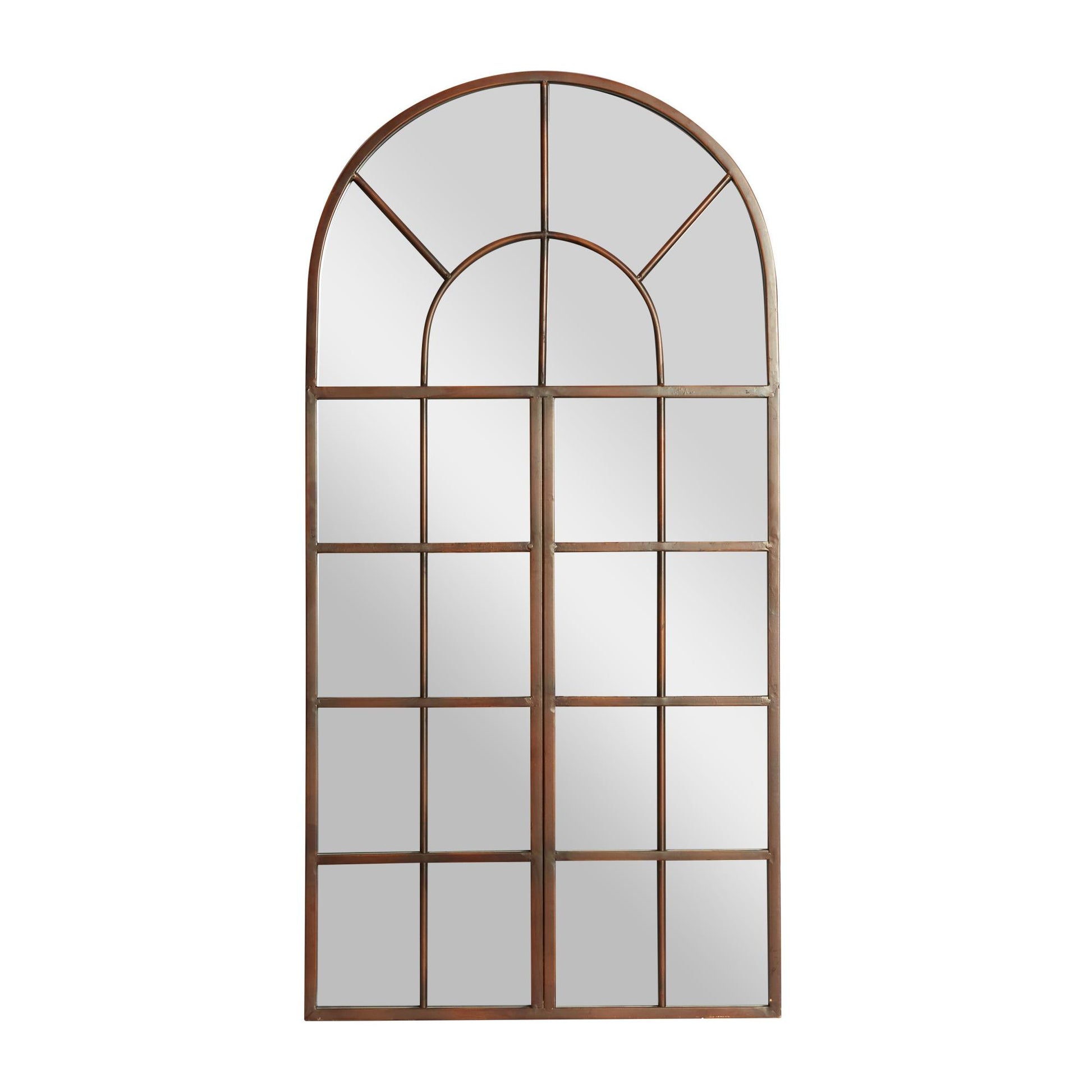 Brown Metal Arched Window Pane Room Wall Mirror
