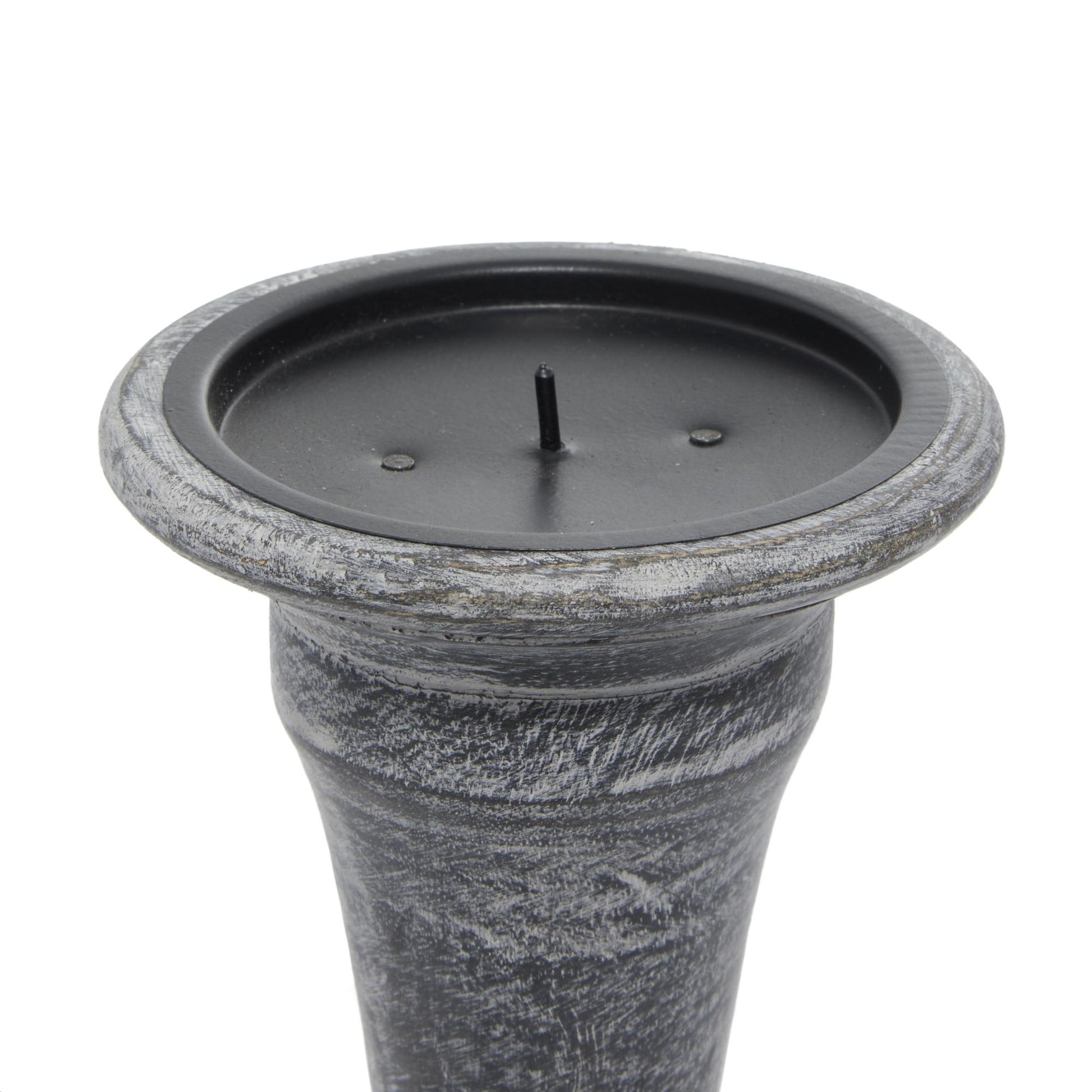 Set of 3 Black Mango Wood Whitewashed Turned Decorative Candle Holder