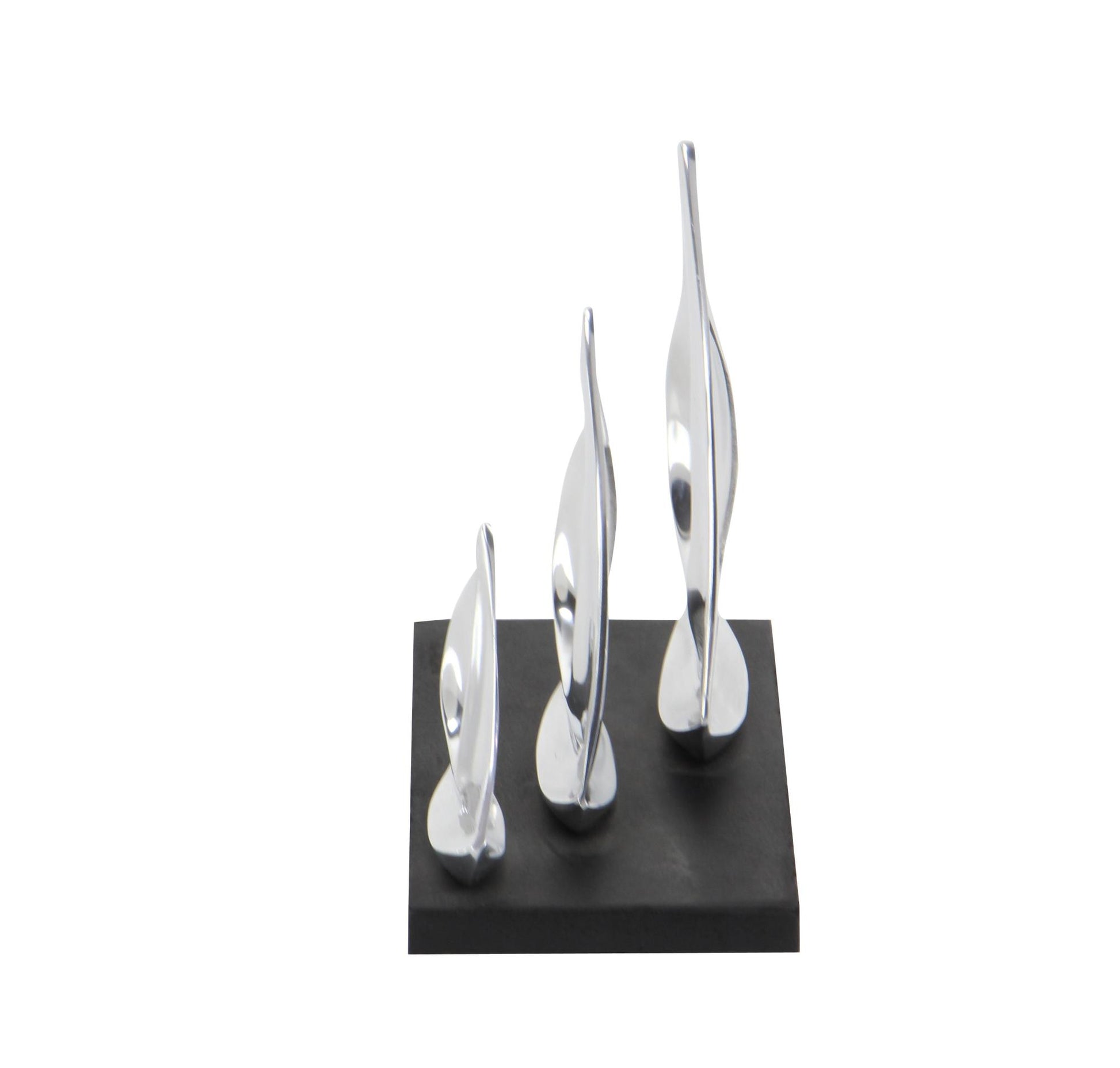 Sail Boat Silver Aluminum Metal Decorative Sculpture with Black Base