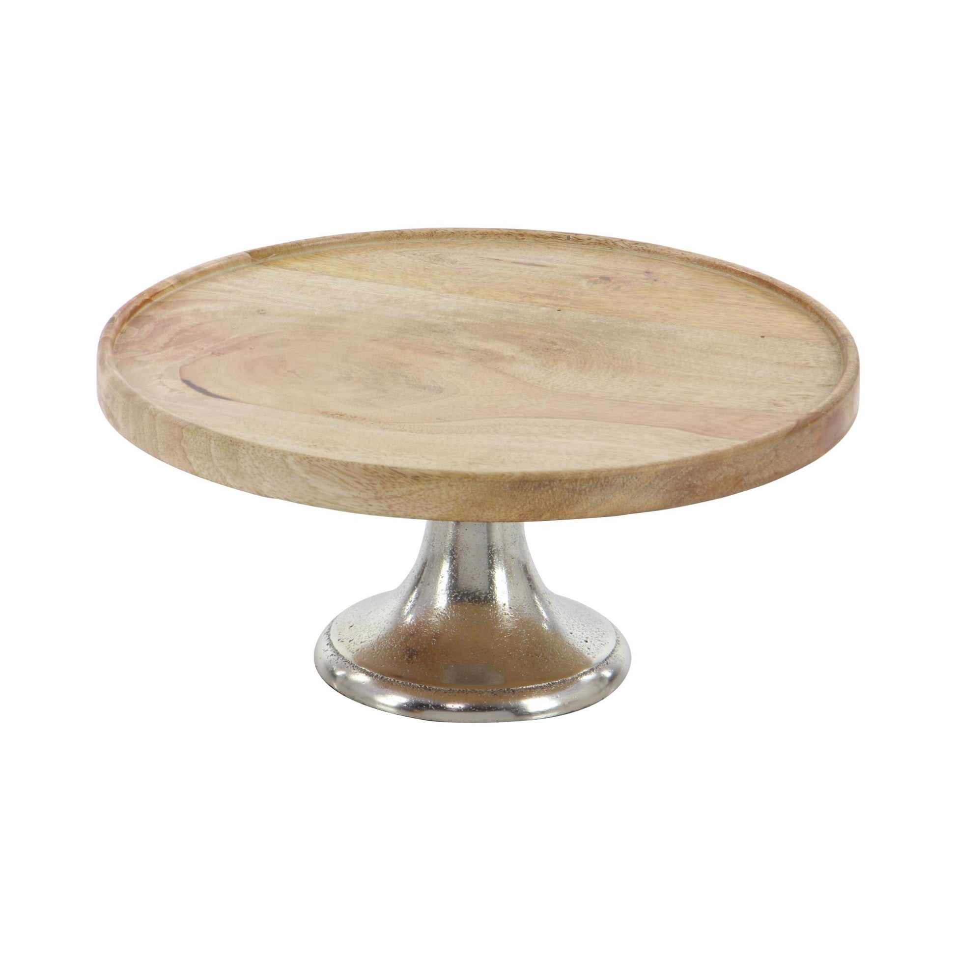 Set of 3 Mango Wood Decorative Cake Stand with Silver Aluminum Cone Base