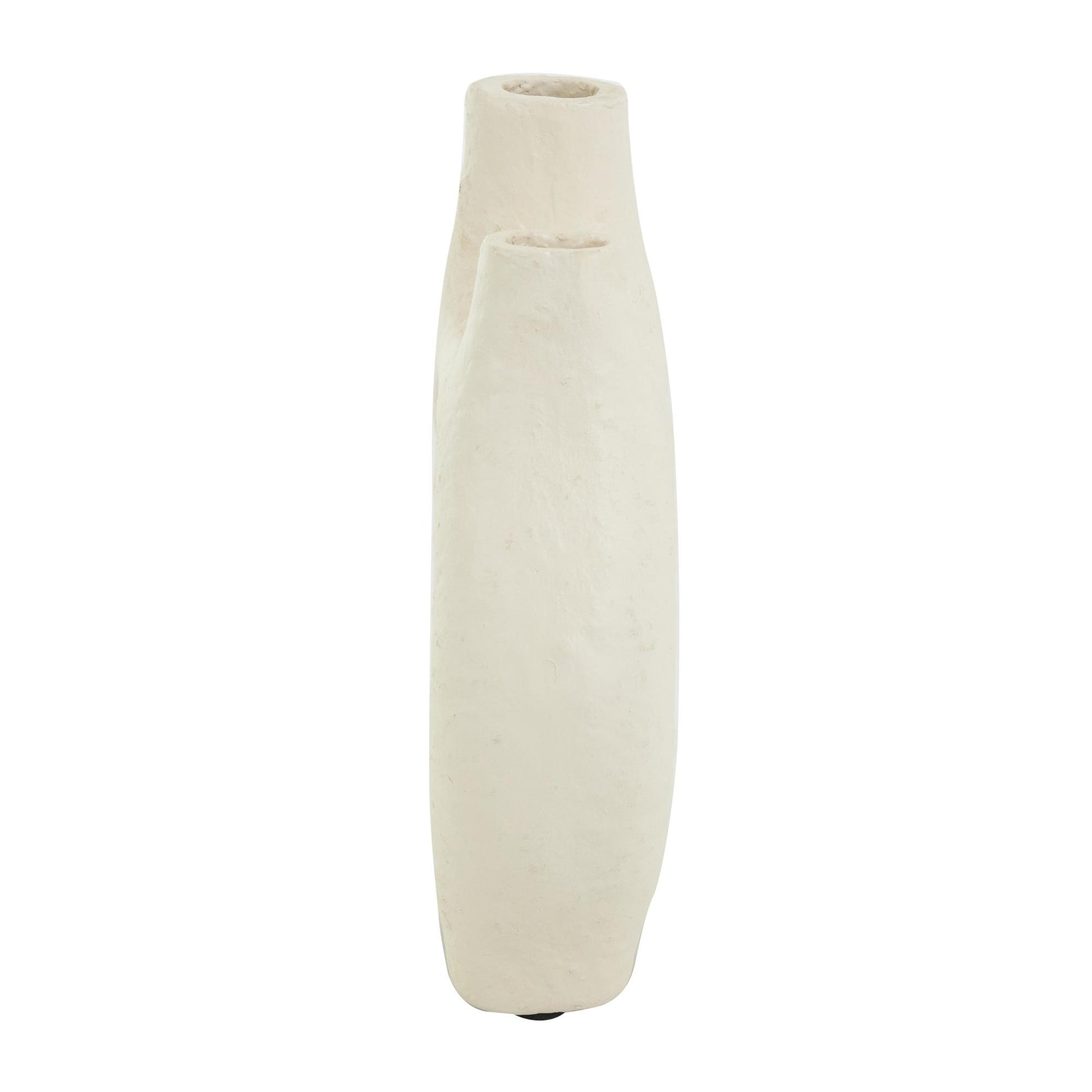 Abstract Beige Paper Mache Rounded Decorative Vase with Double Openings